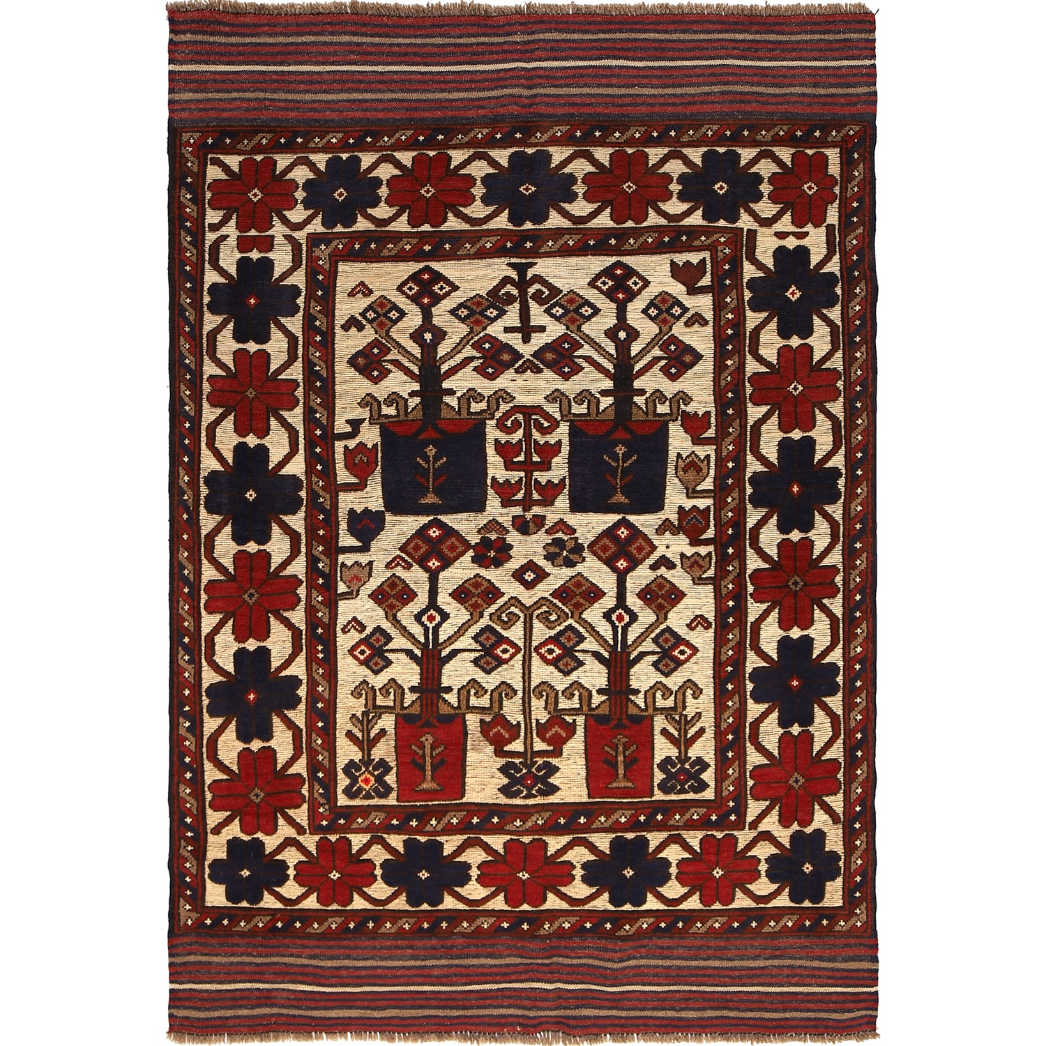 Barjasta Area Rug Handmade Beige Floral 4x6 ft
