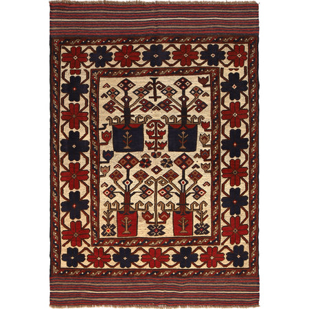 Barjasta Area Rug Handmade Beige Floral 4x6 ft