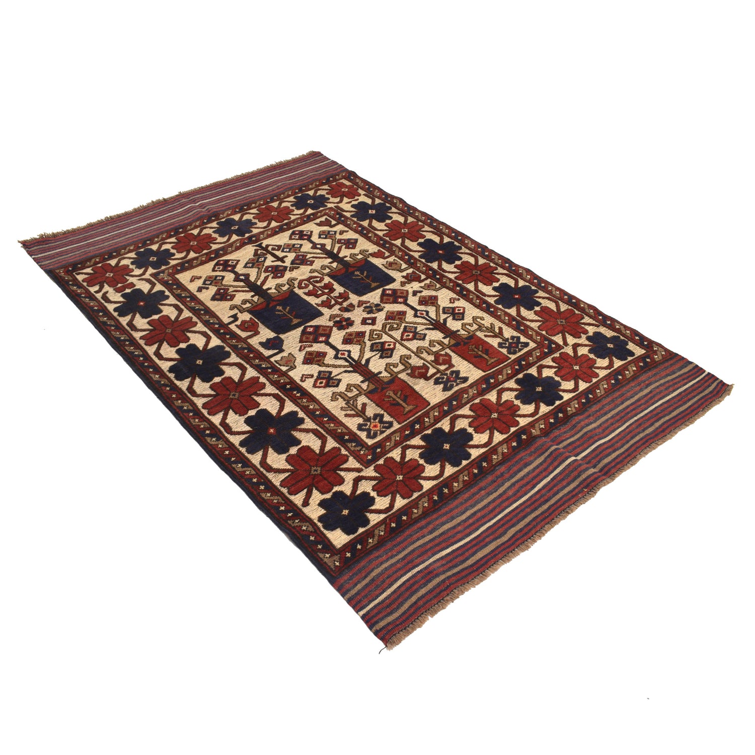 Barjasta Area Rug Handmade Beige Floral 4x6 ft
