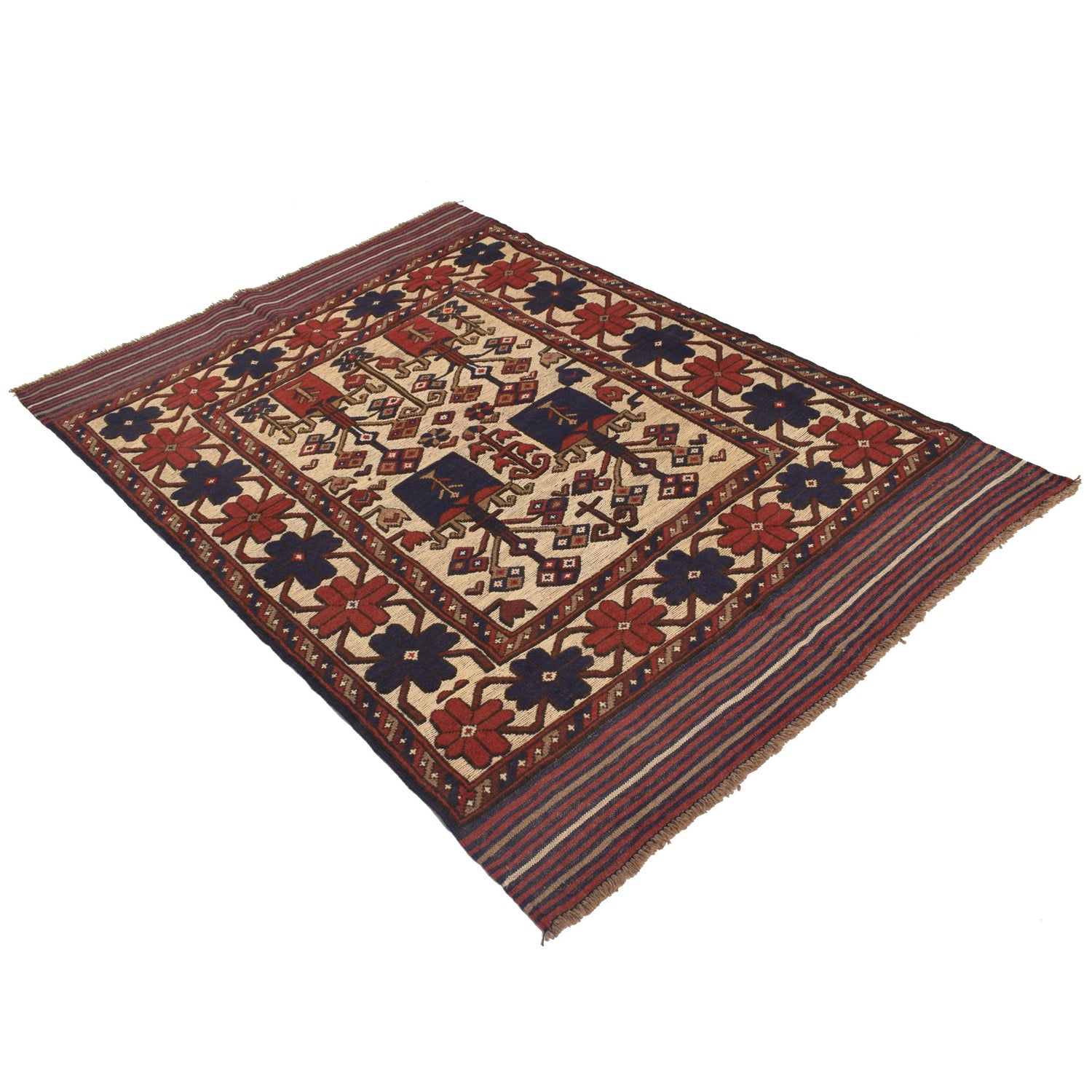 Barjasta Area Rug Handmade Beige Floral 4x6 ft