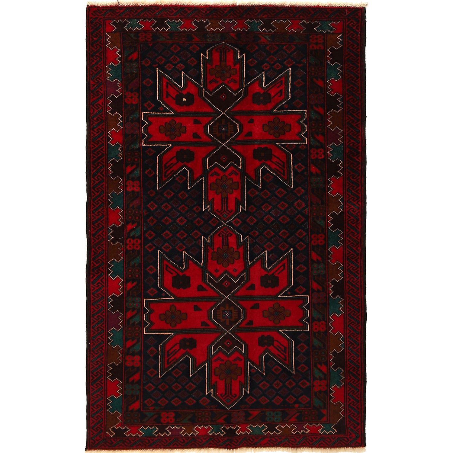 Baluchi Rug Handmade Multi Geometric 3x5 ft