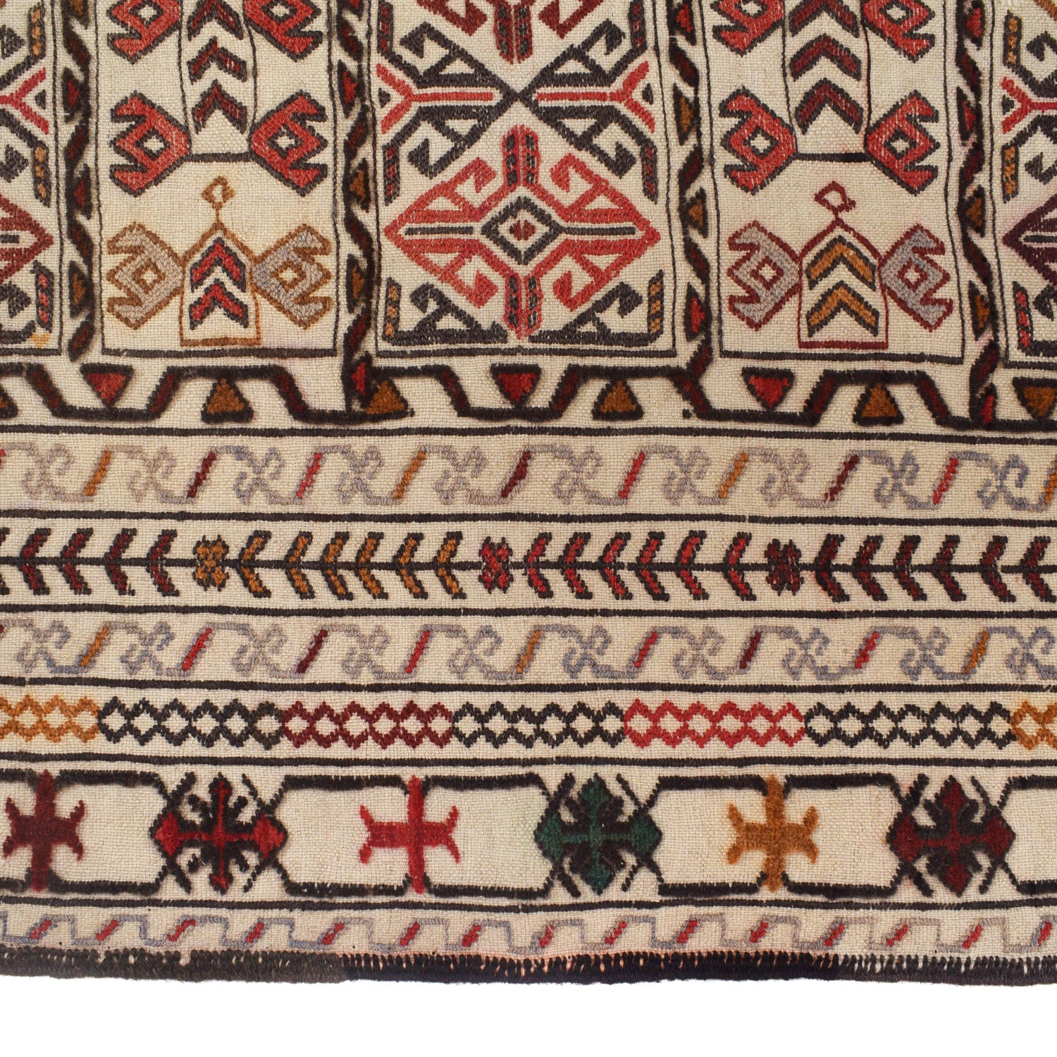 Soumak Kilim Area Rug Handmade White Floral 4x6 ft