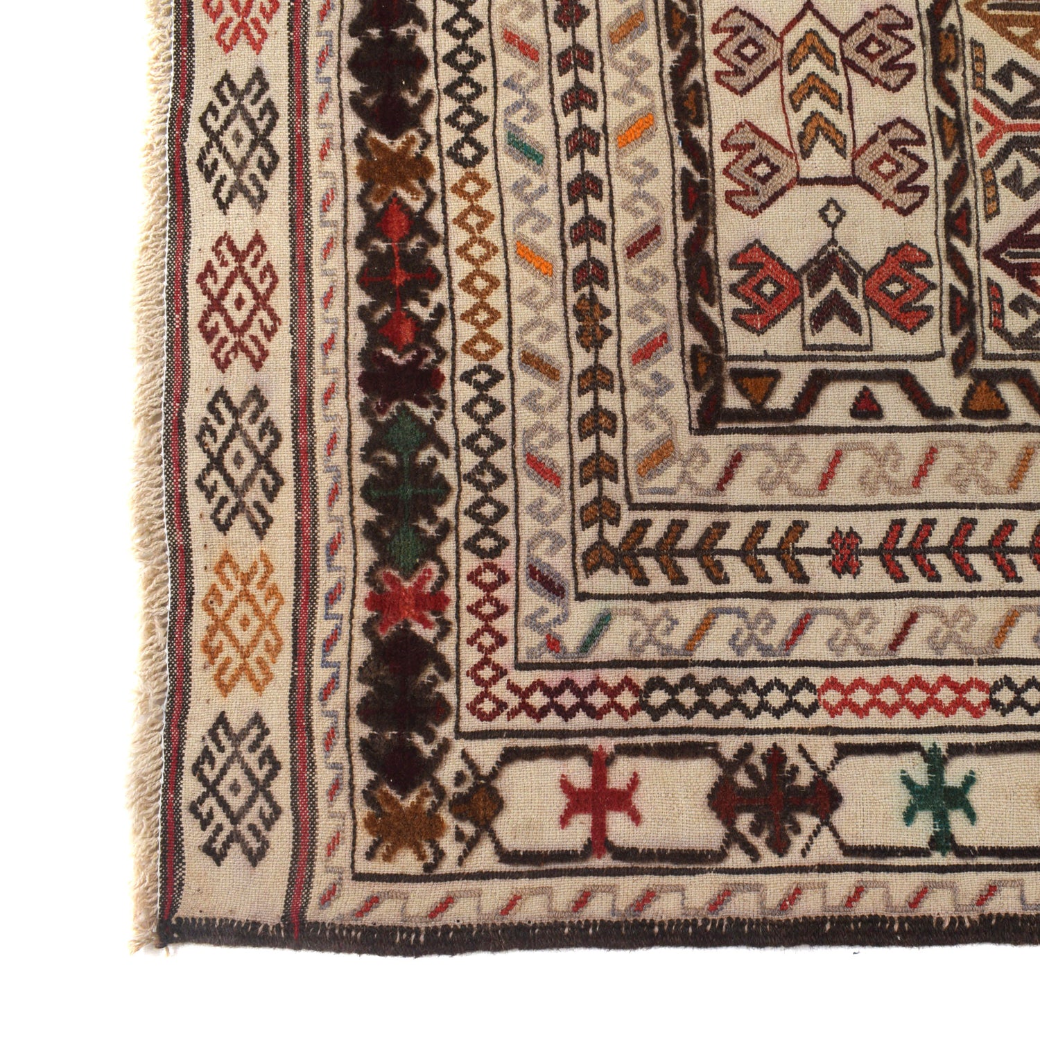 Soumak Kilim Area Rug Handmade White Floral 4x6 ft