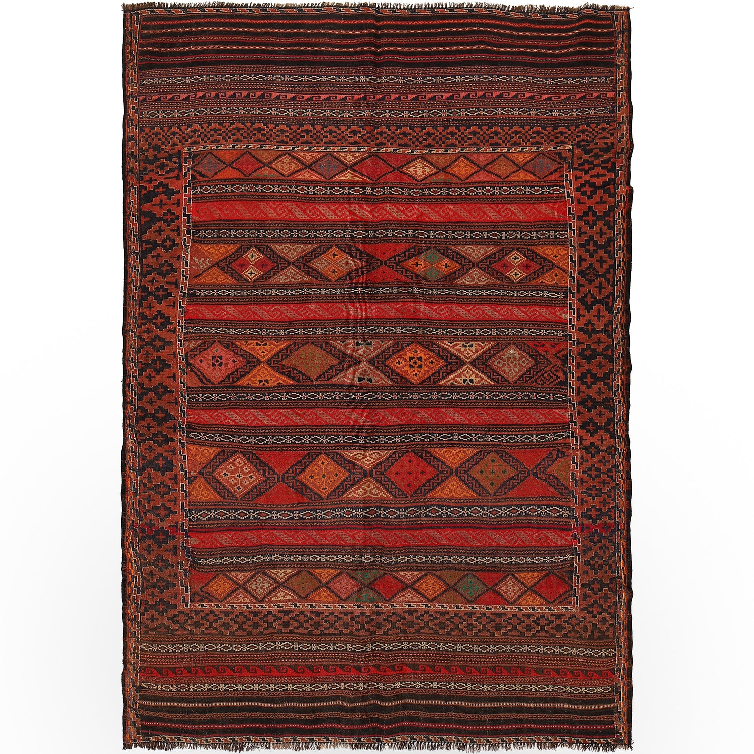 Laghari Kilim Area Rug Handmade Multi Geometric 4x7 ft