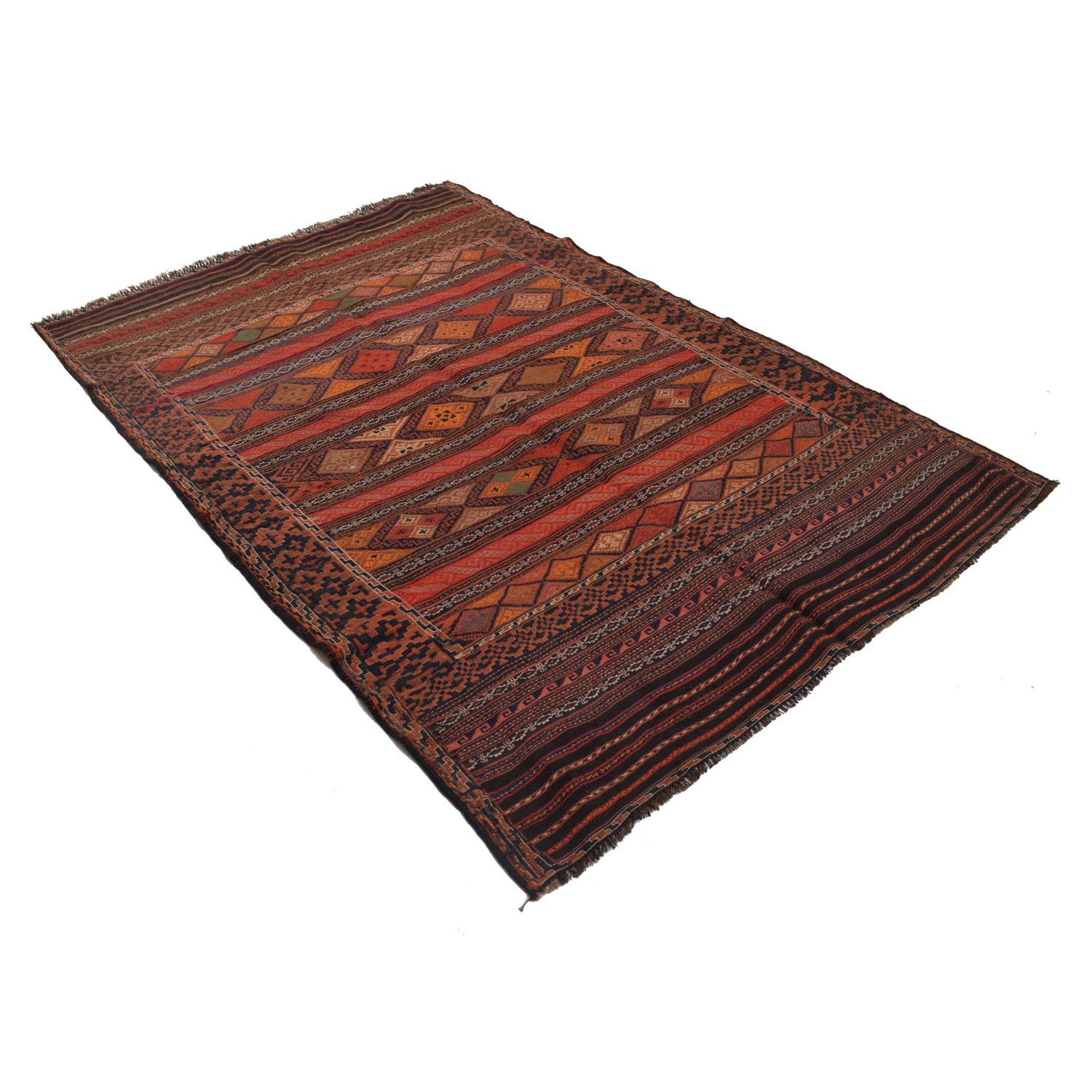 Laghari Kilim Area Rug Handmade Multi Geometric 4x7 ft