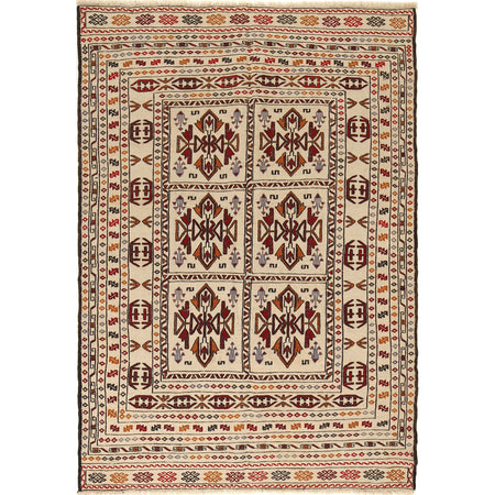 Soumak Kilim Area Rug Handmade White Floral 4x6 ft
