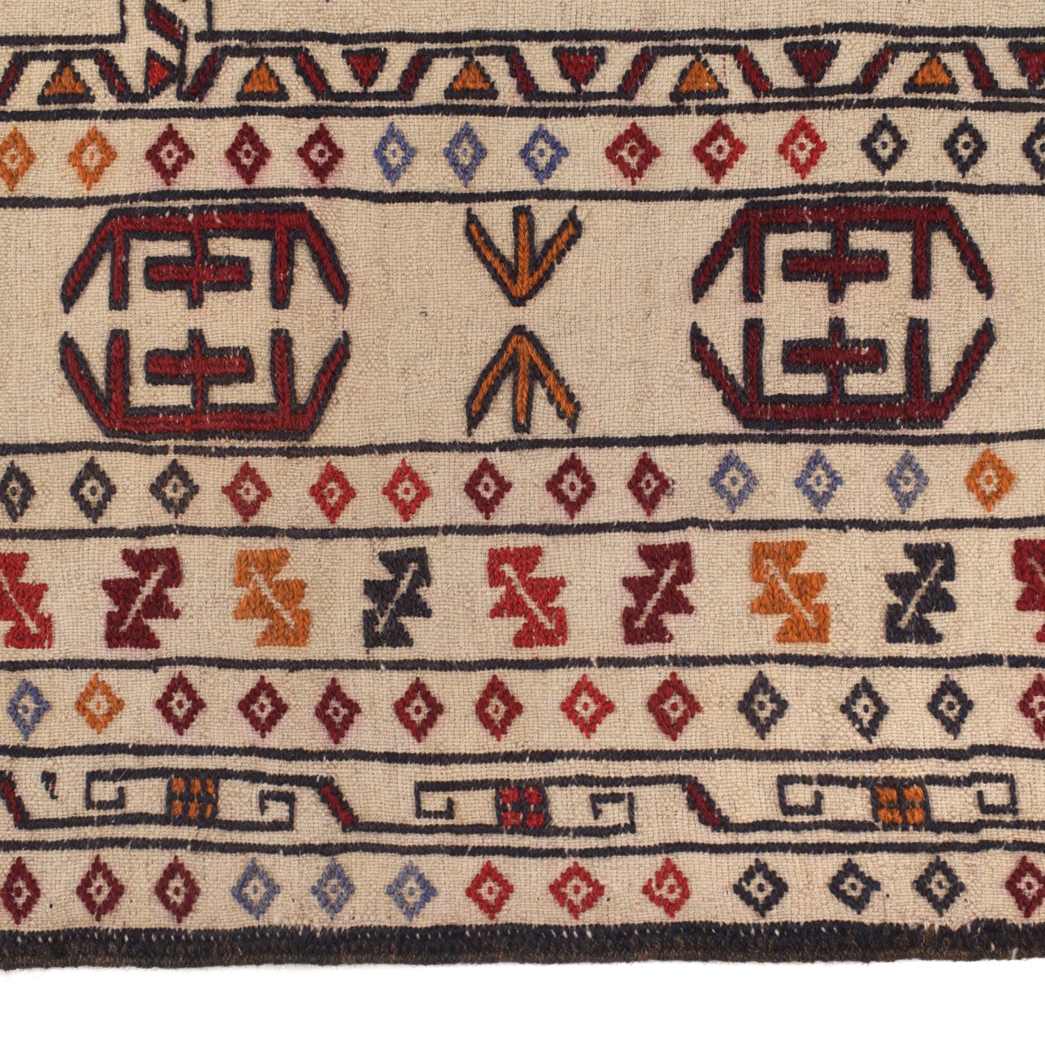 Soumak Kilim Area Rug Handmade White Floral 4x6 ft