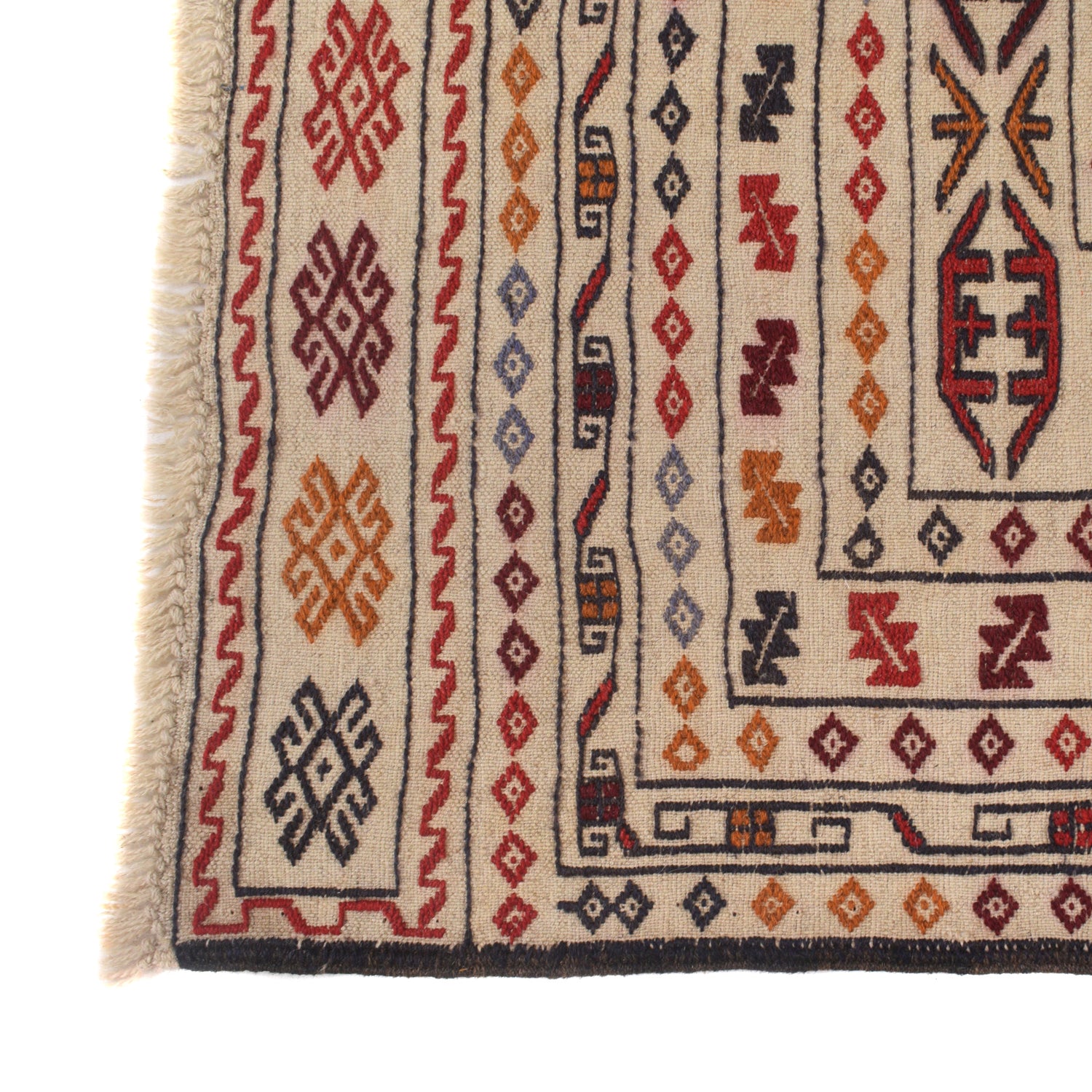 Soumak Kilim Area Rug Handmade White Floral 4x6 ft