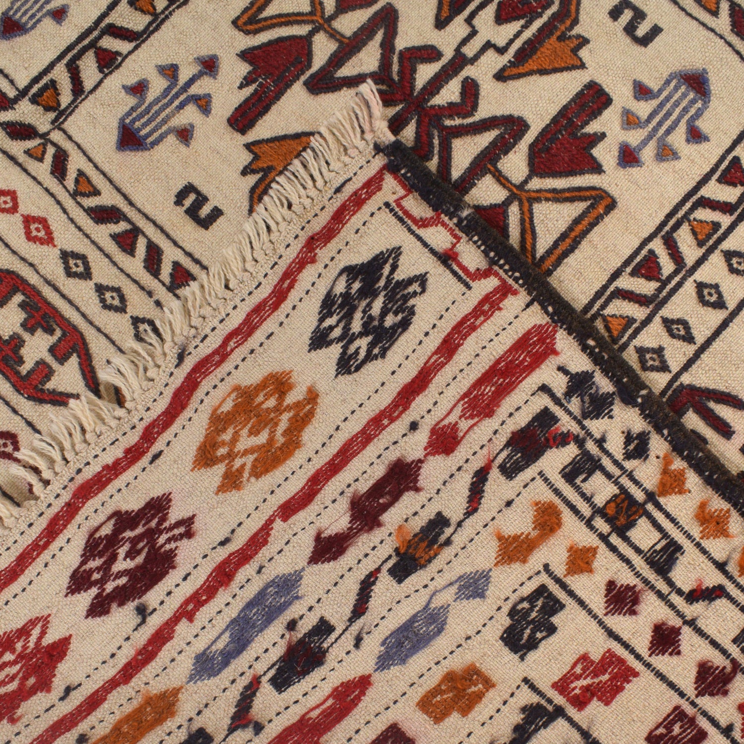 Soumak Kilim Area Rug Handmade White Floral 4x6 ft