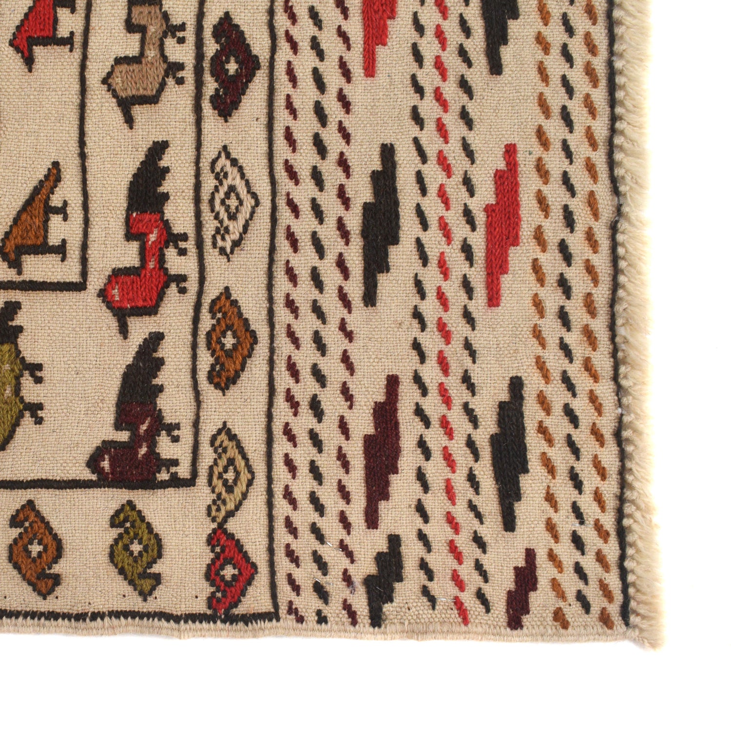 Soumak Kilim Area Rug Handmade White Pictorial 4x6 ft
