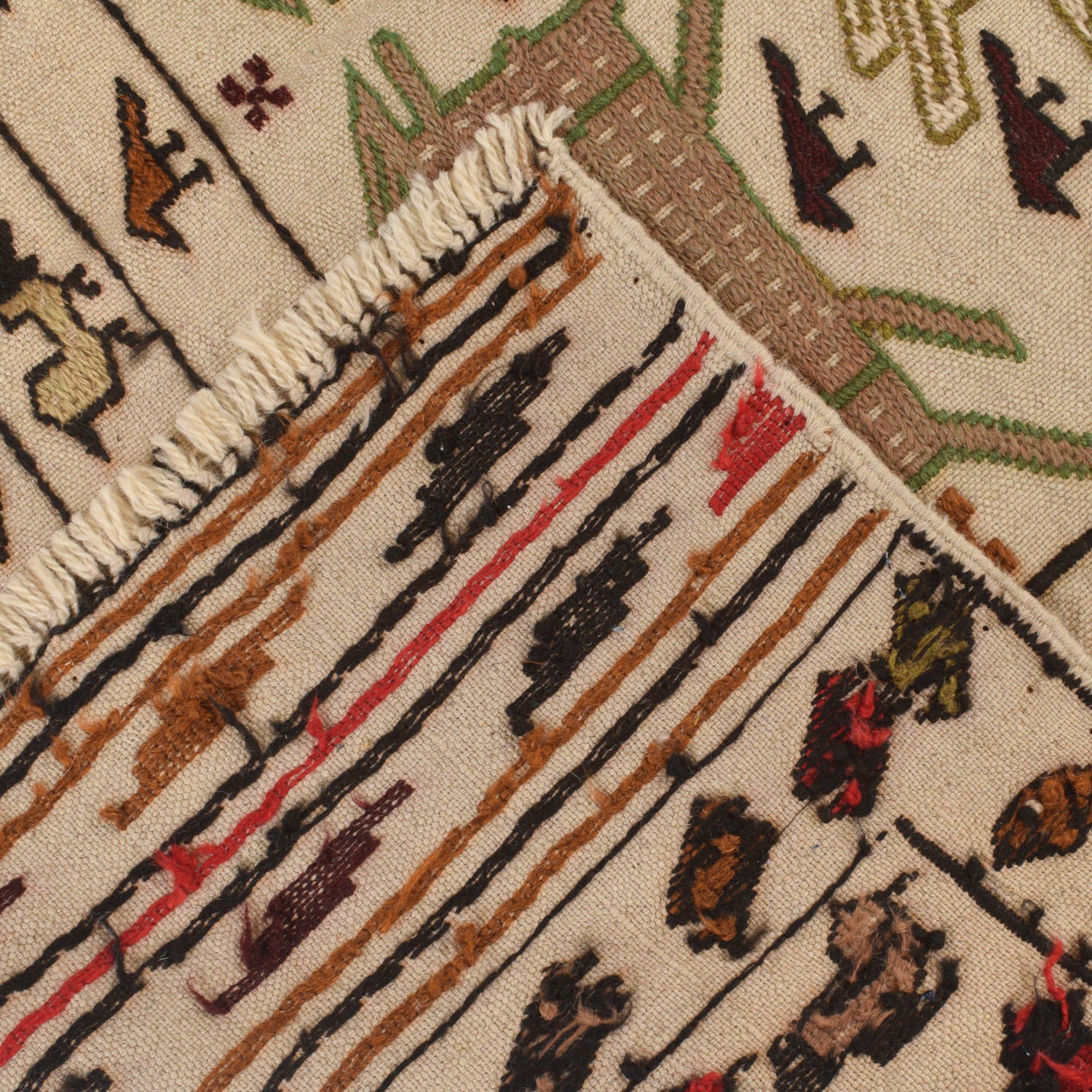 Soumak Kilim Area Rug Handmade White Pictorial 4x6 ft