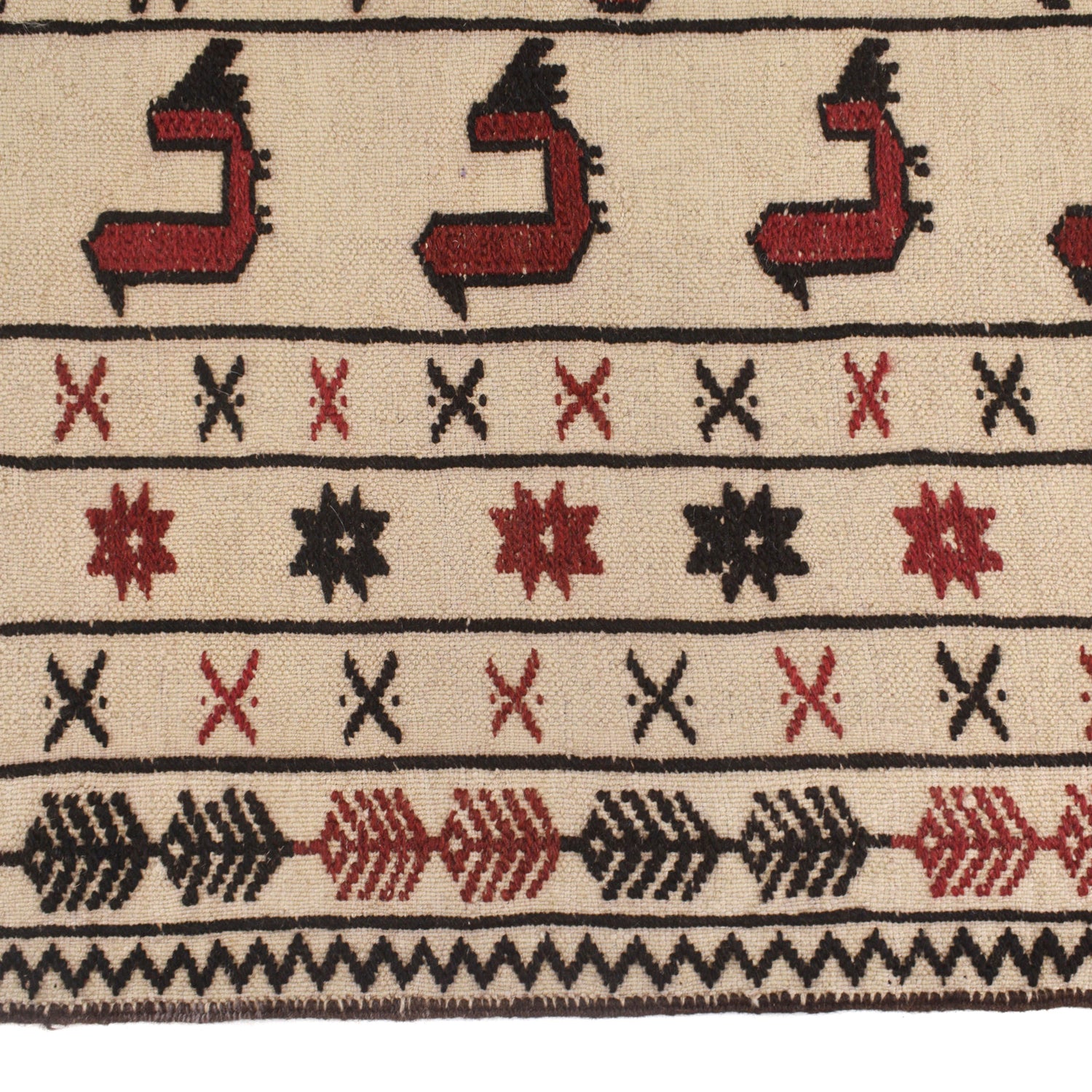 Soumak Kilim Area Rug Handmade White Pictorial 4x6 ft