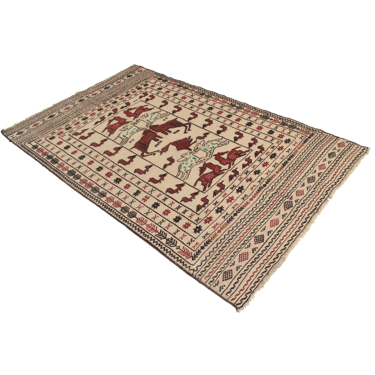 Soumak Kilim Area Rug Handmade White Pictorial 4x6 ft