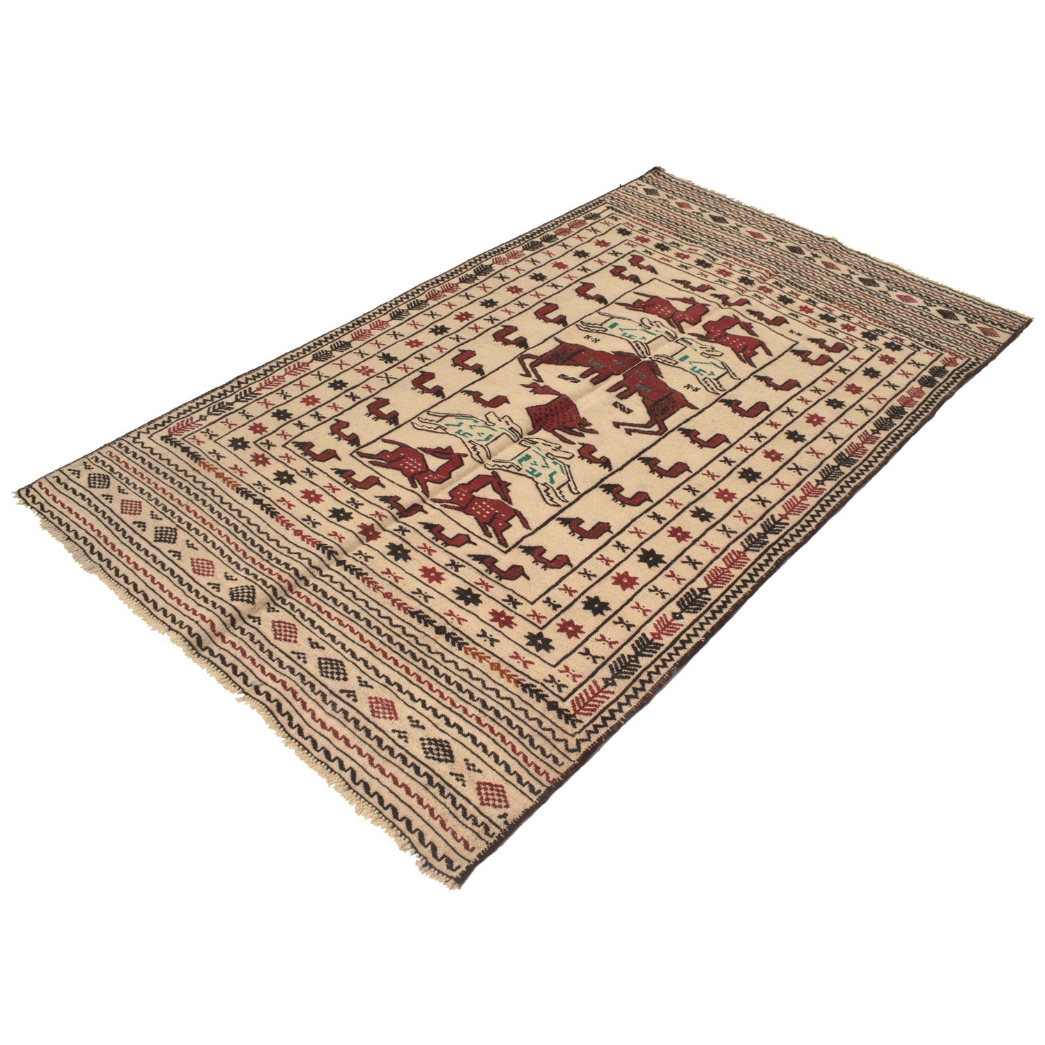 Soumak Kilim Area Rug Handmade White Pictorial 4x6 ft