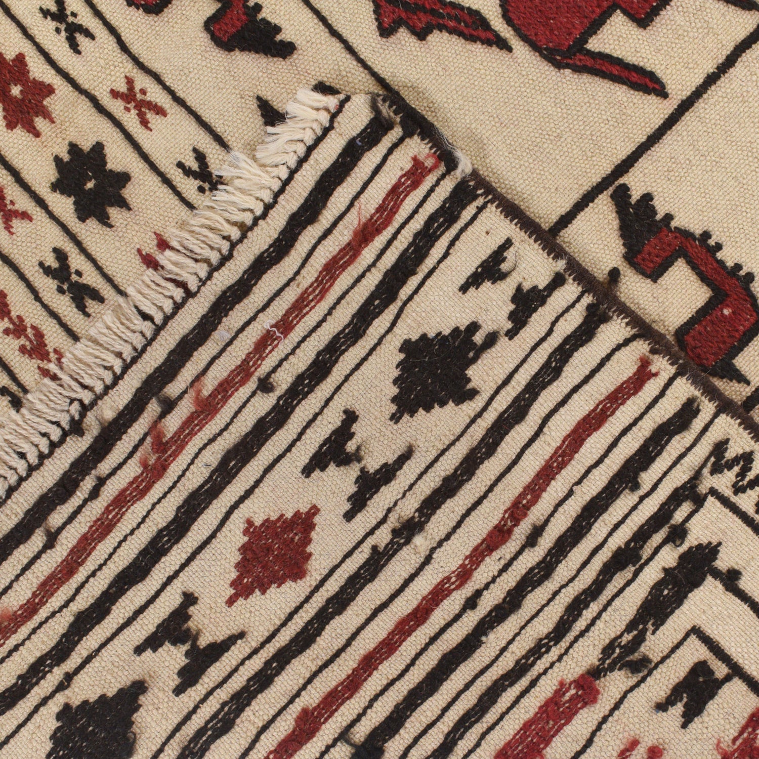 Soumak Kilim Area Rug Handmade White Pictorial 4x6 ft