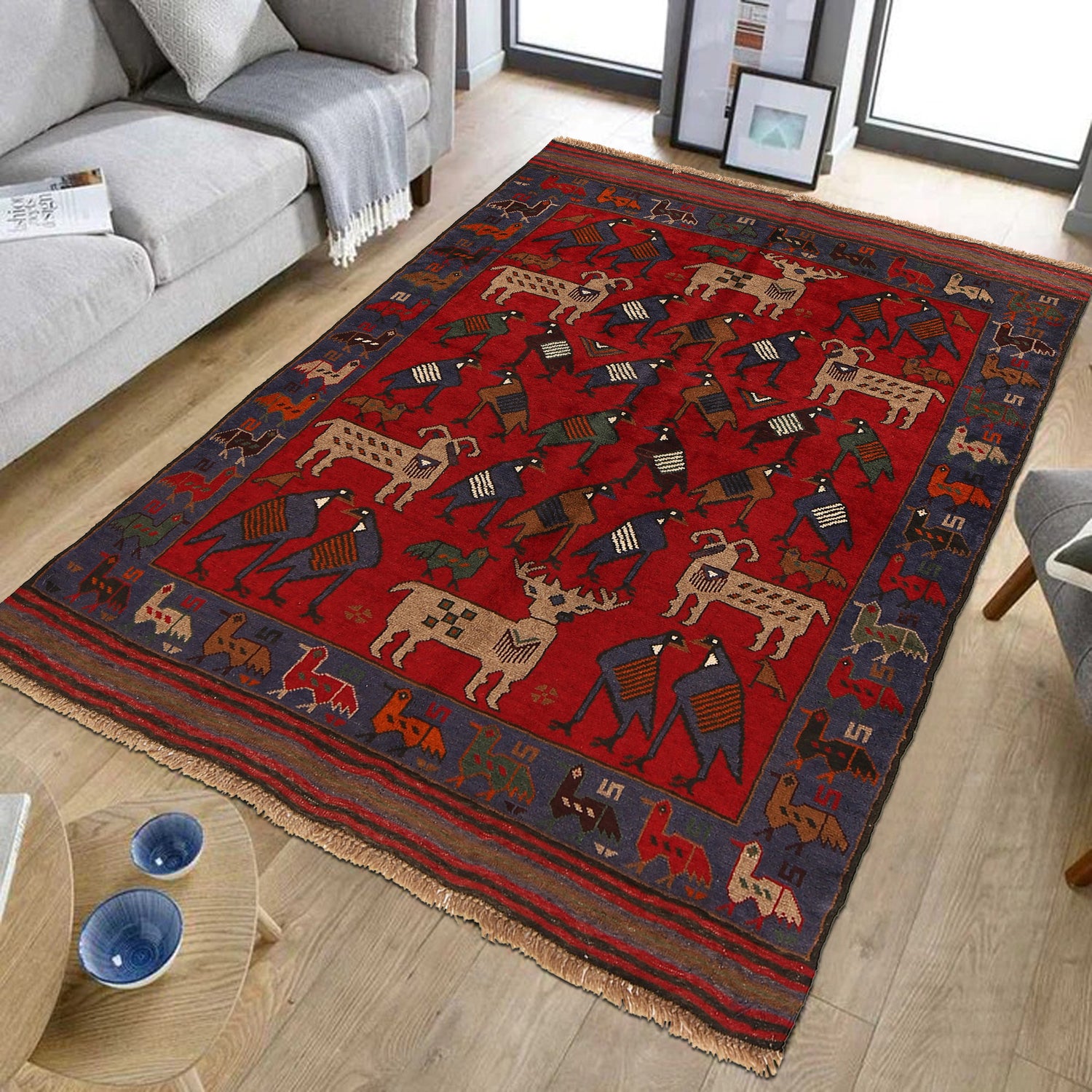 Pictorial Rug Handmade Multi Design