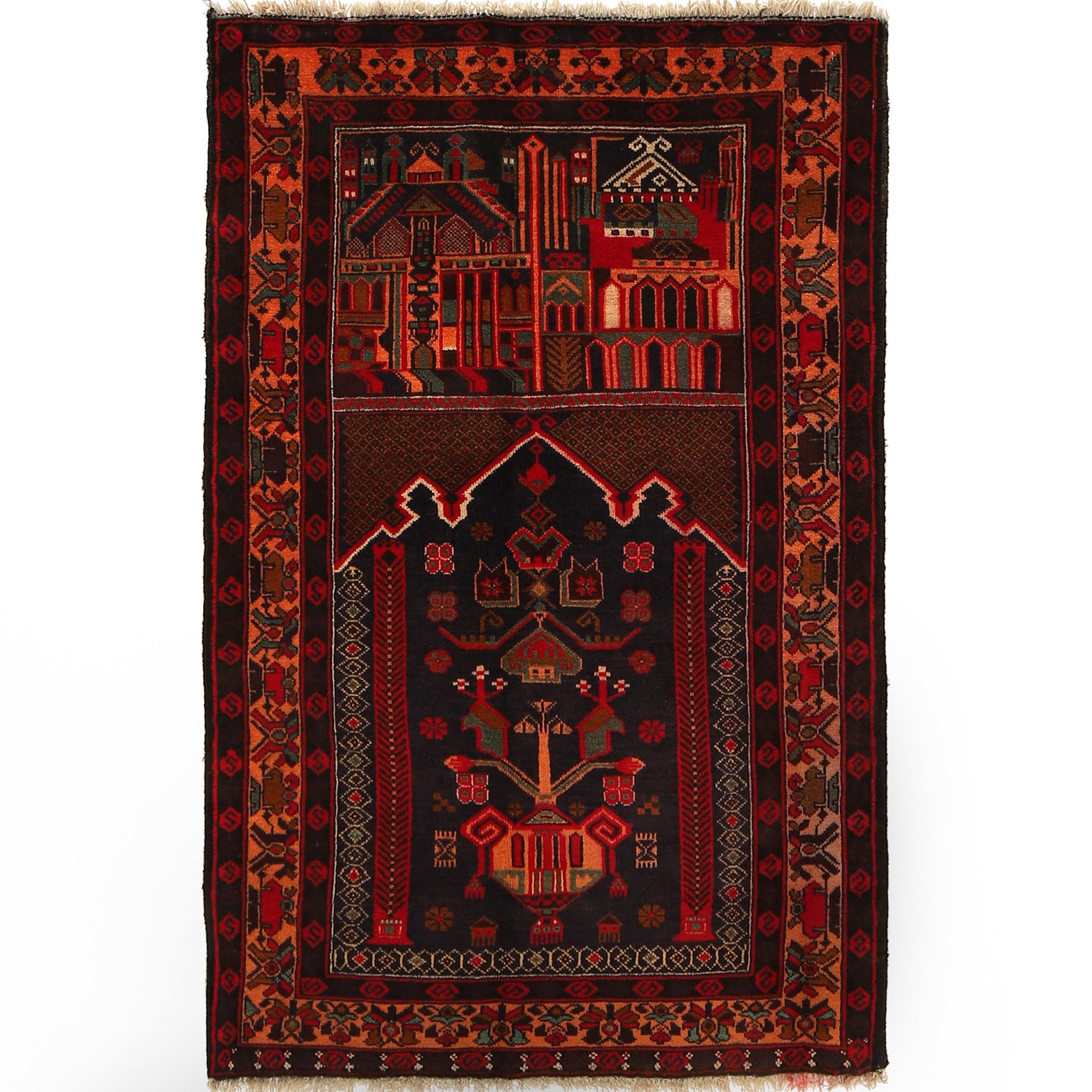 Baluchi Rug Handmade Multi Prayer Design 3x5 ft