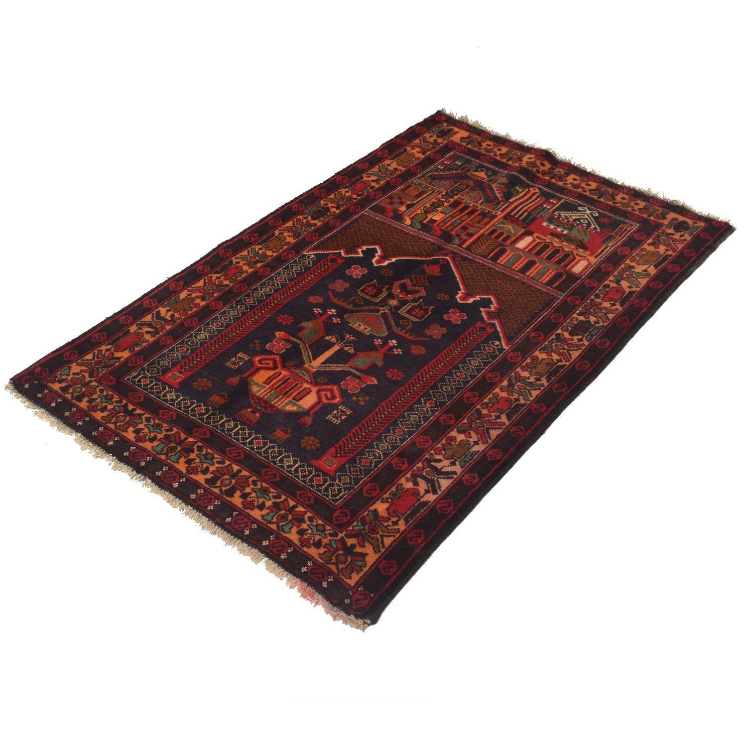 Baluchi Rug Handmade Multi Prayer Design 3x5 ft