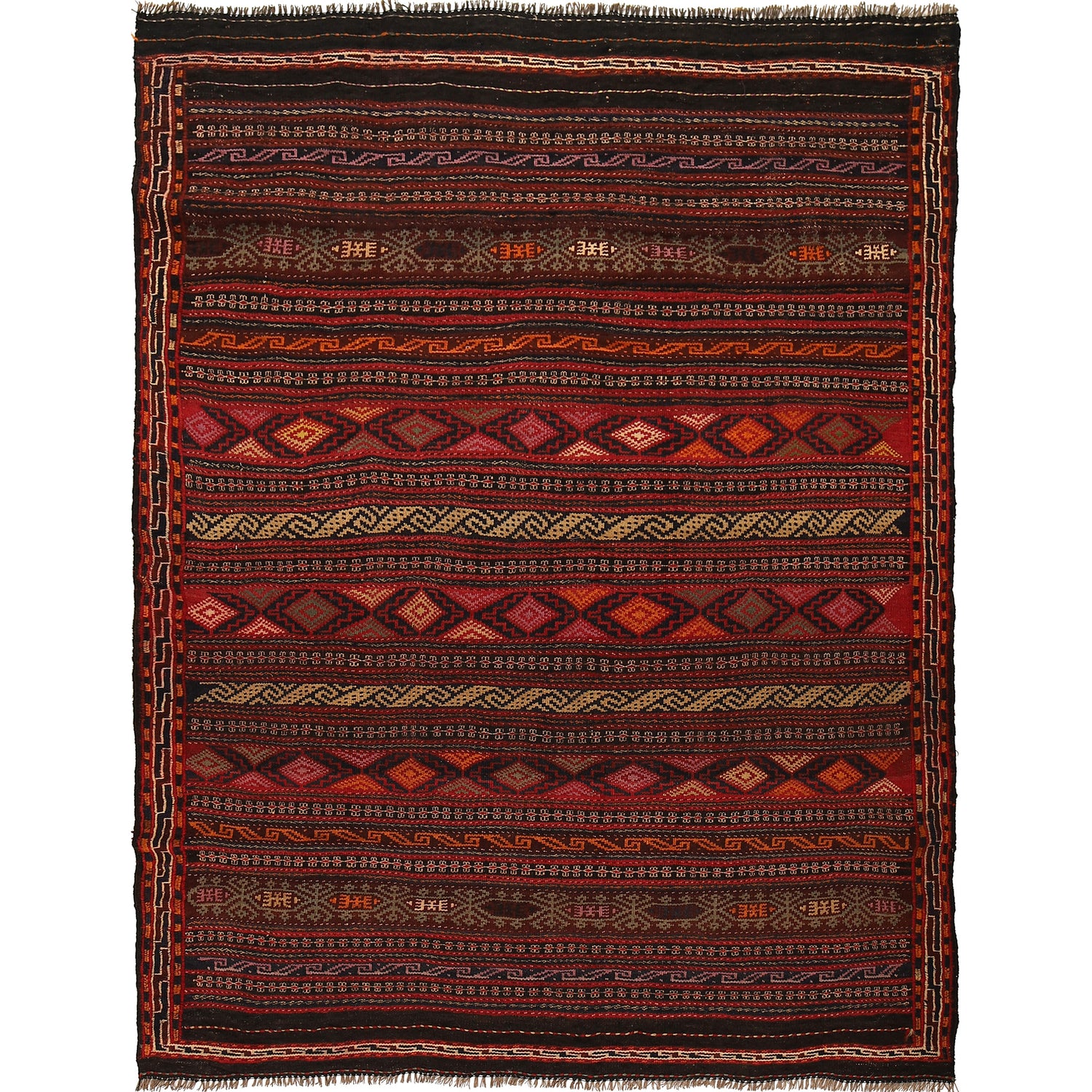 Laghari Kilim Area Rug Handmade Multi Geometric 4x7 ft