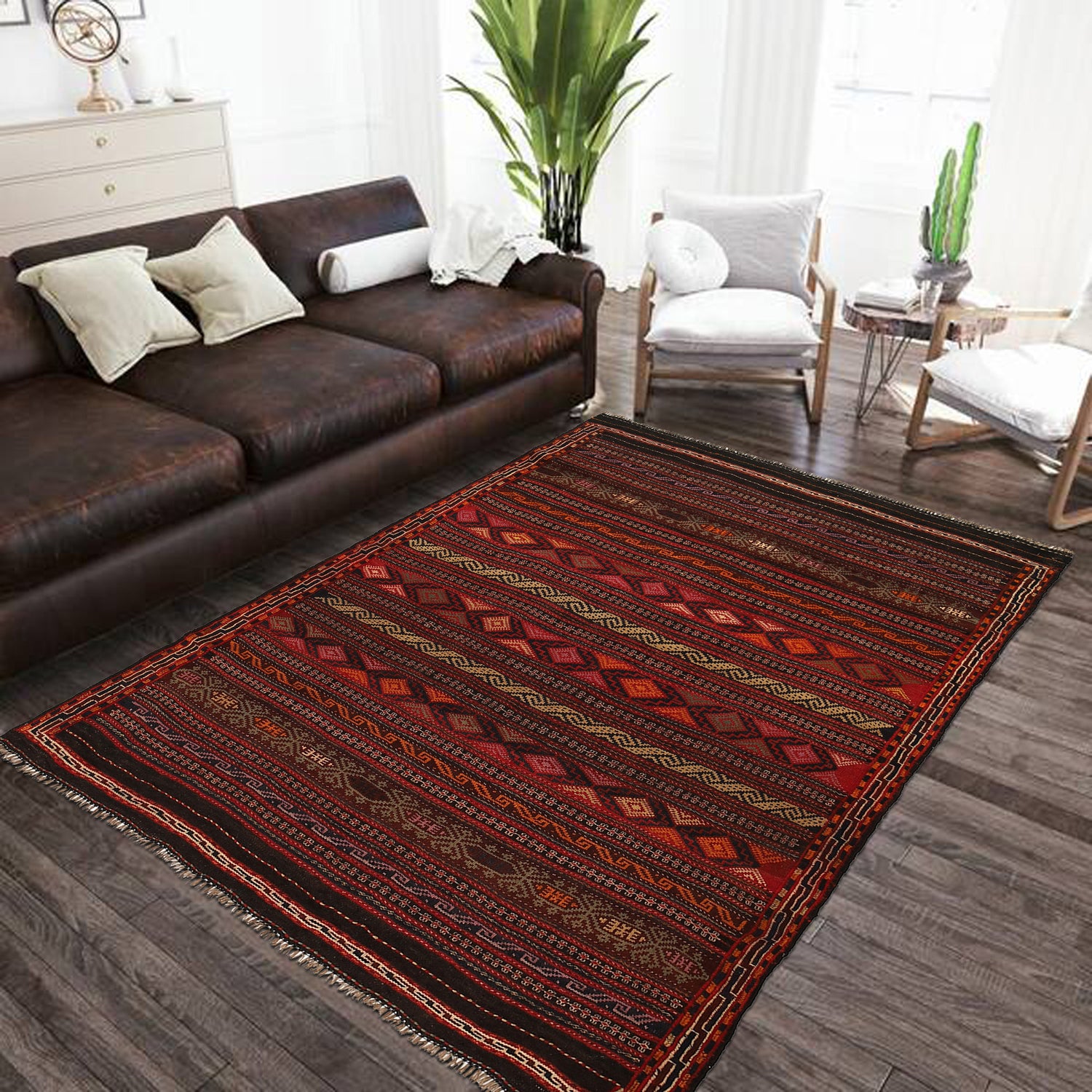 Laghari Kilim Area Rug Handmade Multi Geometric 4x7 ft