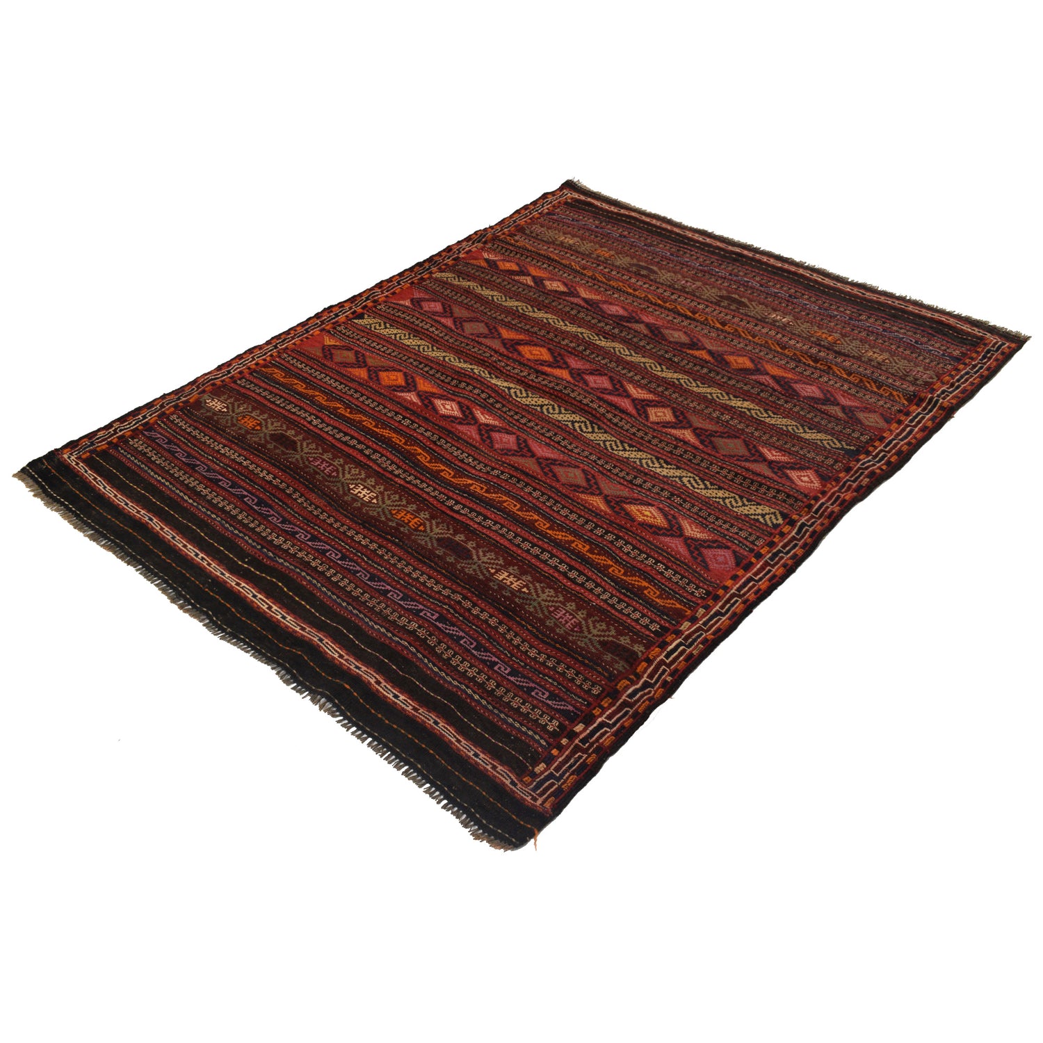 Laghari Kilim Area Rug Handmade Multi Geometric 4x7 ft