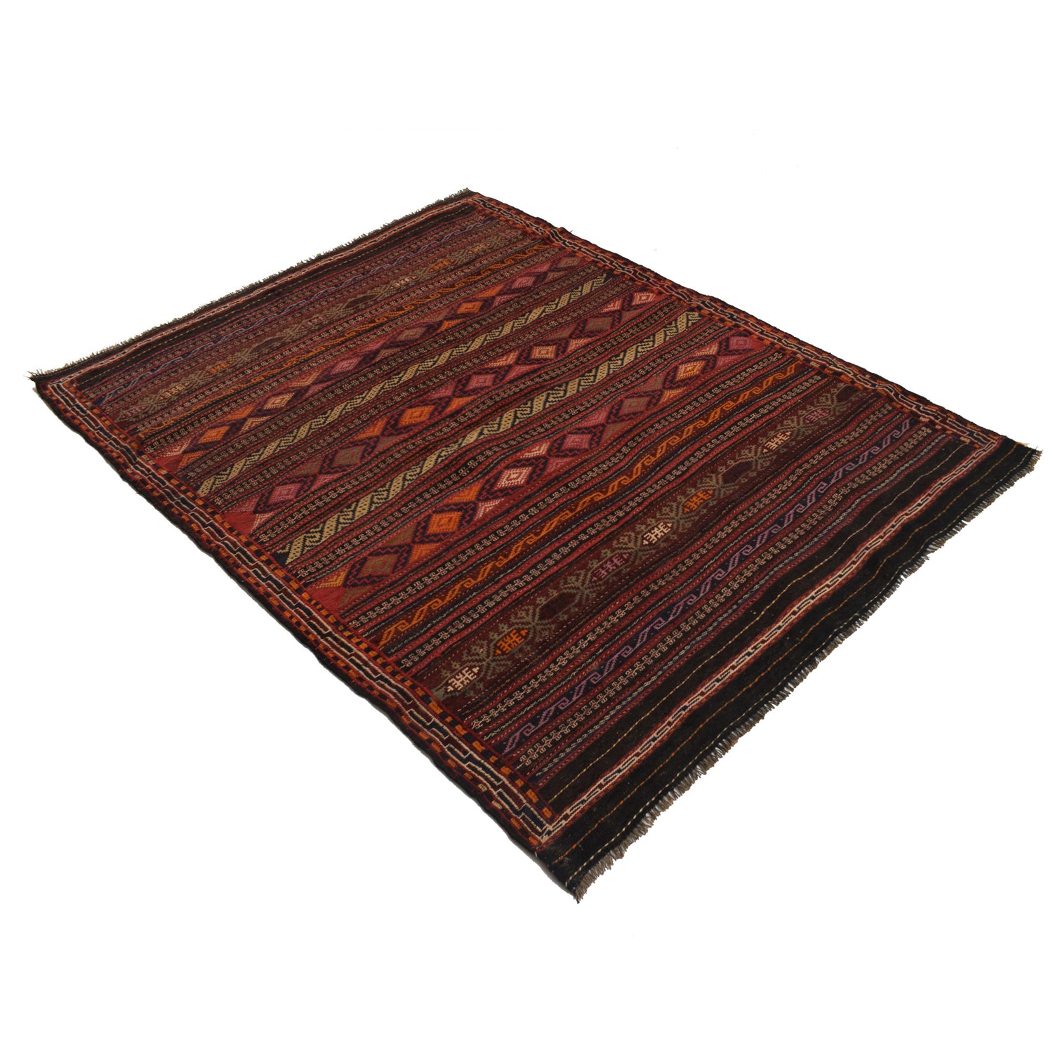 Laghari Kilim Area Rug Handmade Multi Geometric 4x7 ft