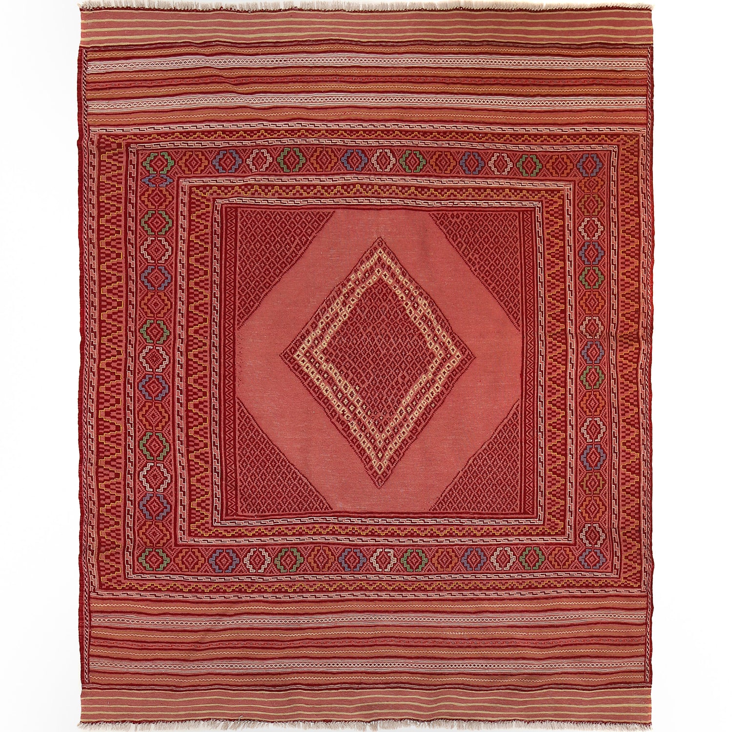 Laghari Kilim Area Rug Handmade Pink Geometric 4x7 ft