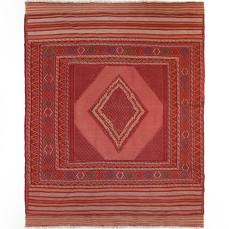 Laghari Kilim Area Rug Handmade Pink Geometric 4x7 ft