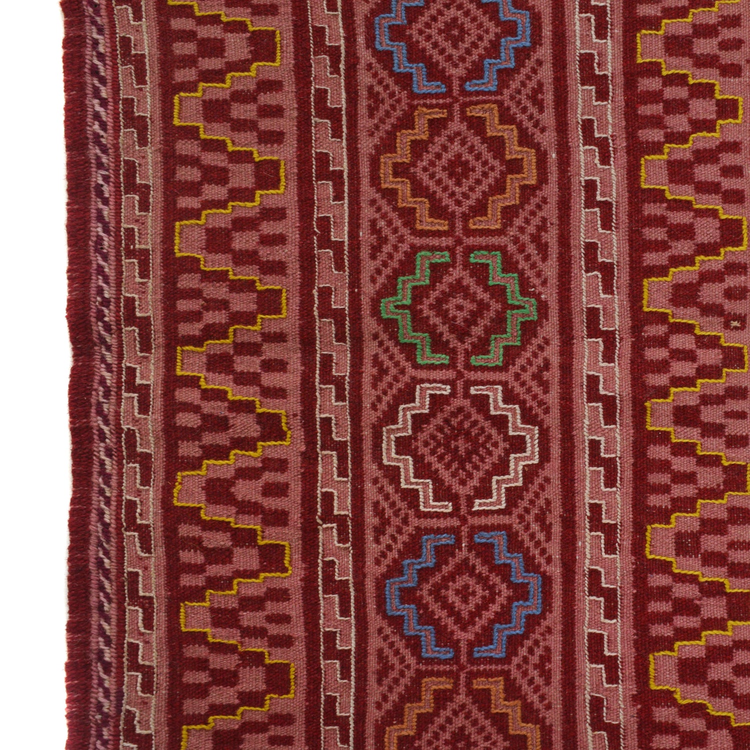 Laghari Kilim Area Rug Handmade Pink Geometric 4x7 ft