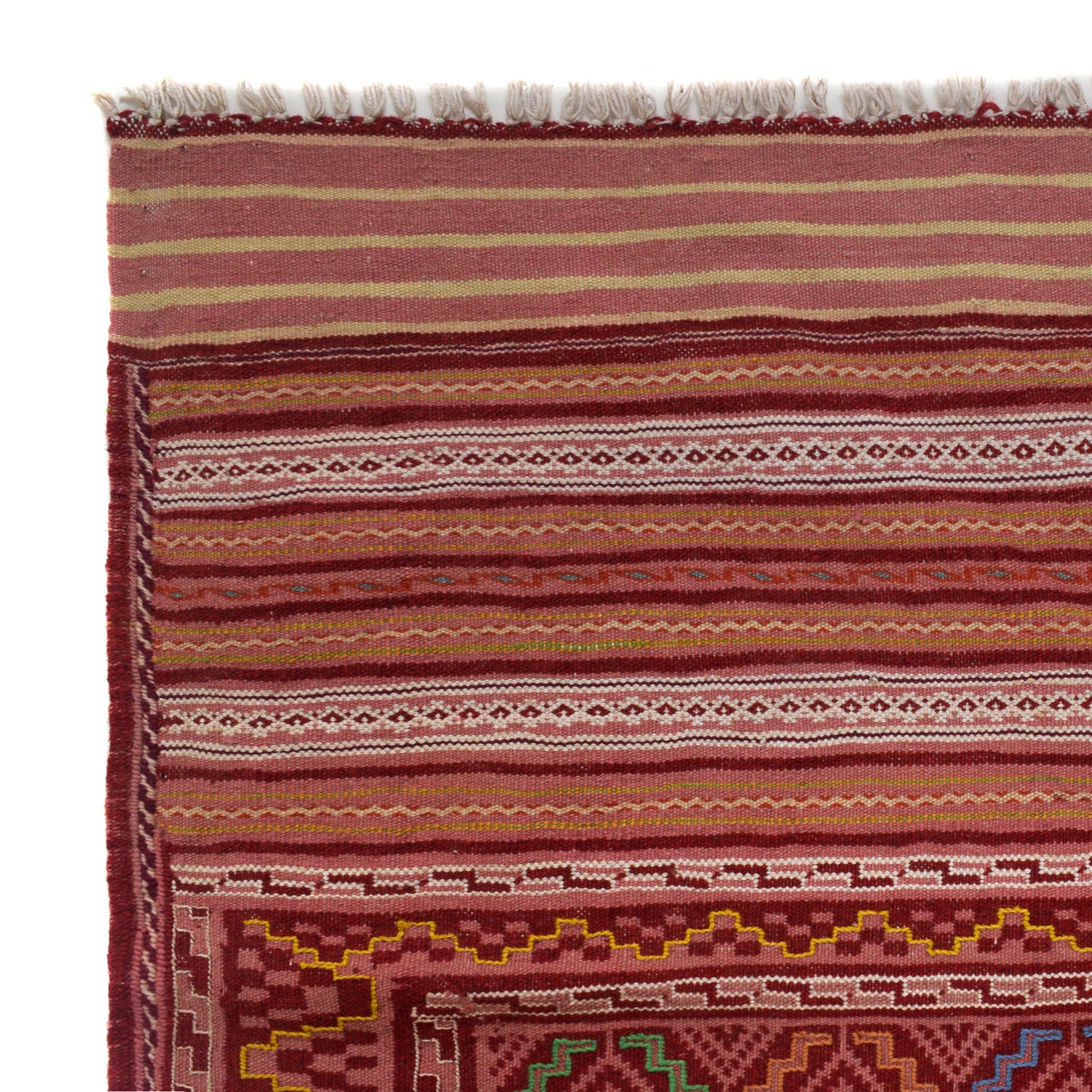 Laghari Kilim Area Rug Handmade Pink Geometric 4x7 ft
