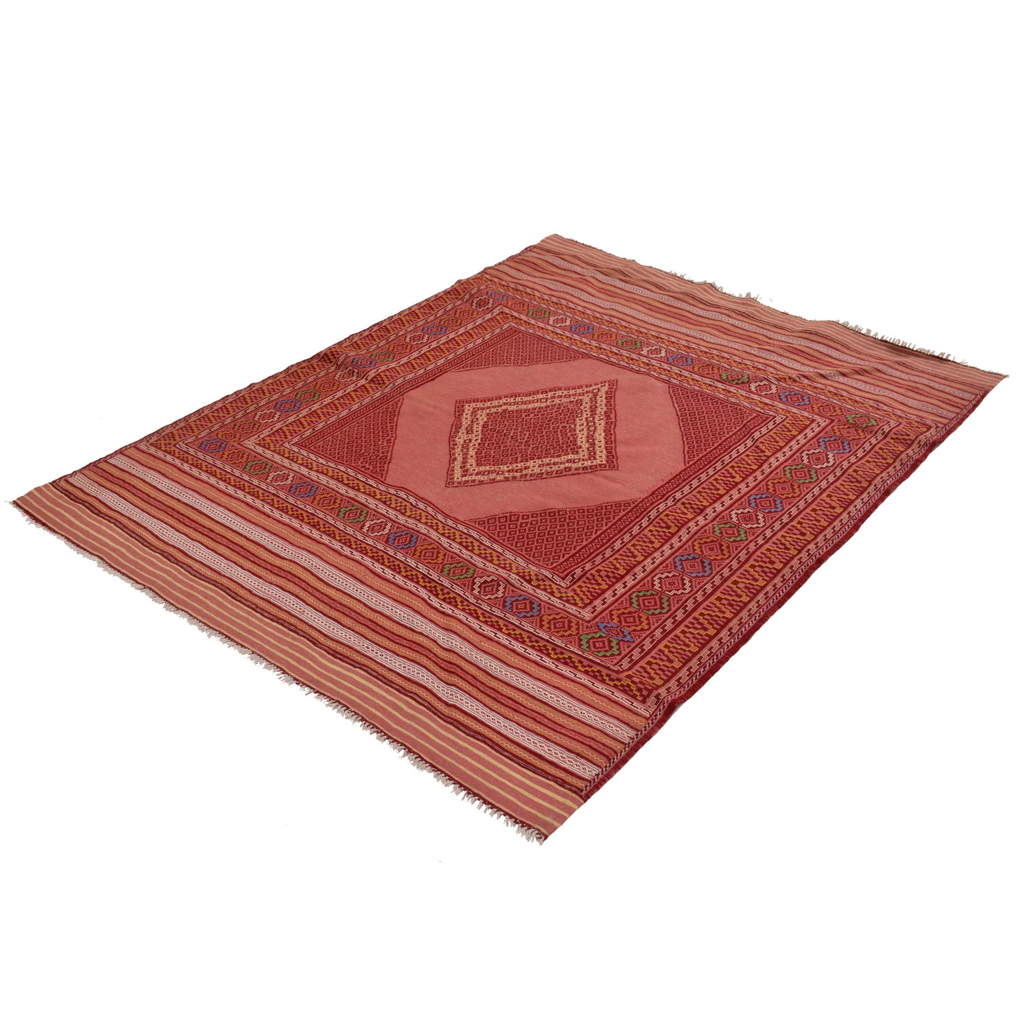 Laghari Kilim Area Rug Handmade Pink Geometric 4x7 ft
