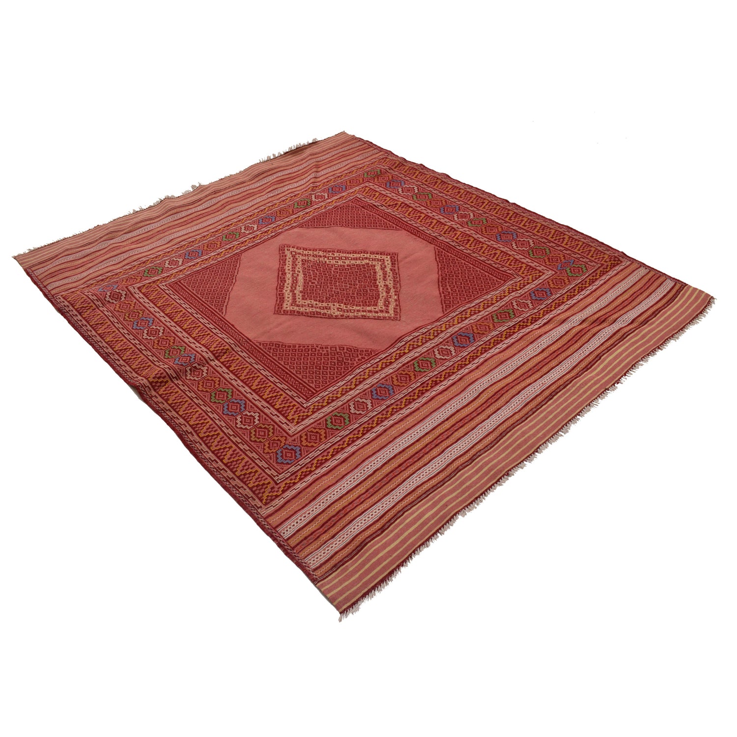 Laghari Kilim Area Rug Handmade Pink Geometric 4x7 ft