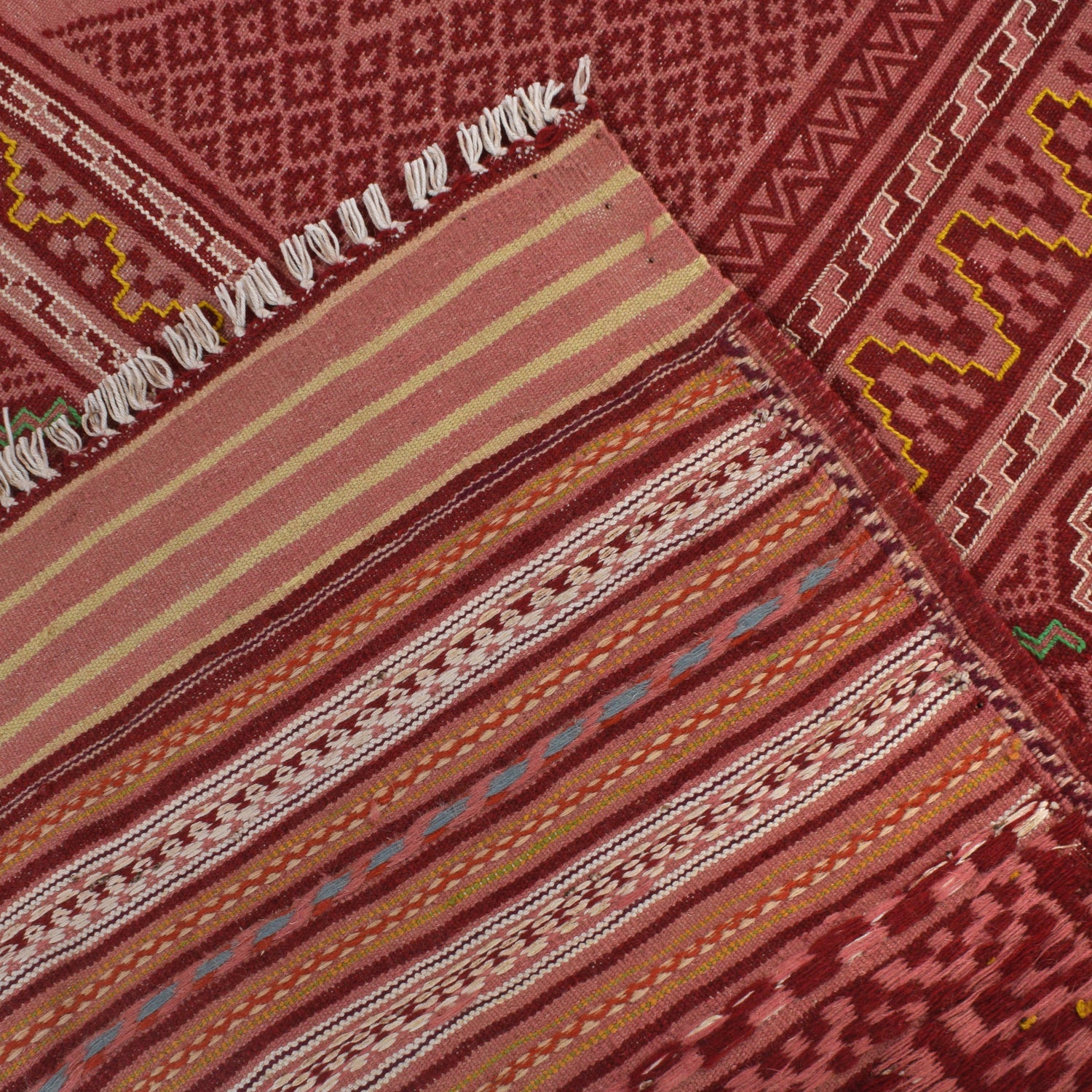 Laghari Kilim Area Rug Handmade Pink Geometric 4x7 ft