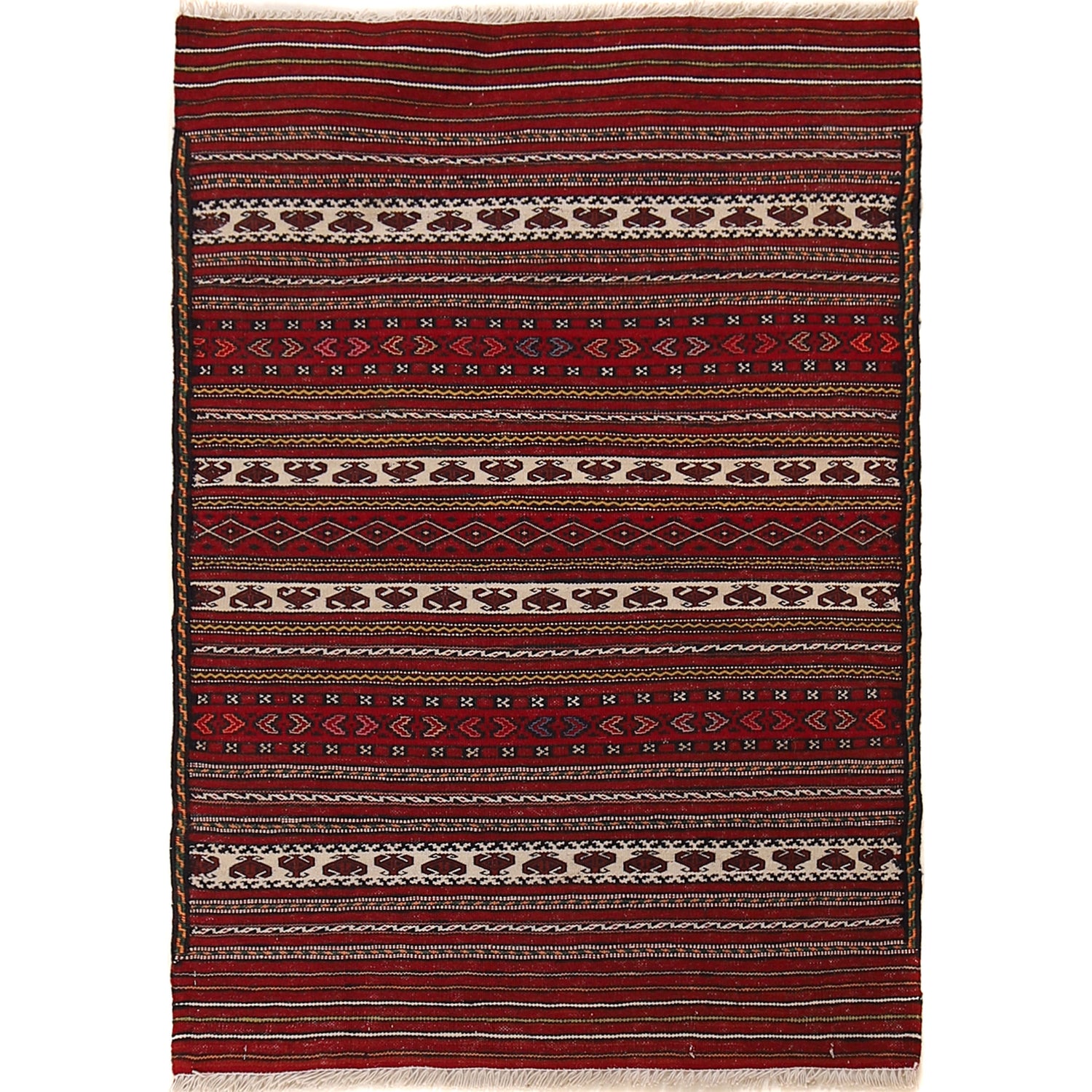 Laghari Kilim Area Rug Handmade Red Geometric 2x4 ft
