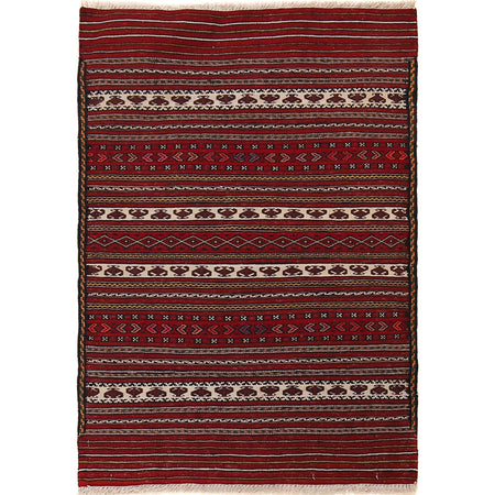 Laghari Kilim Area Rug Handmade Red Geometric 2x4 ft