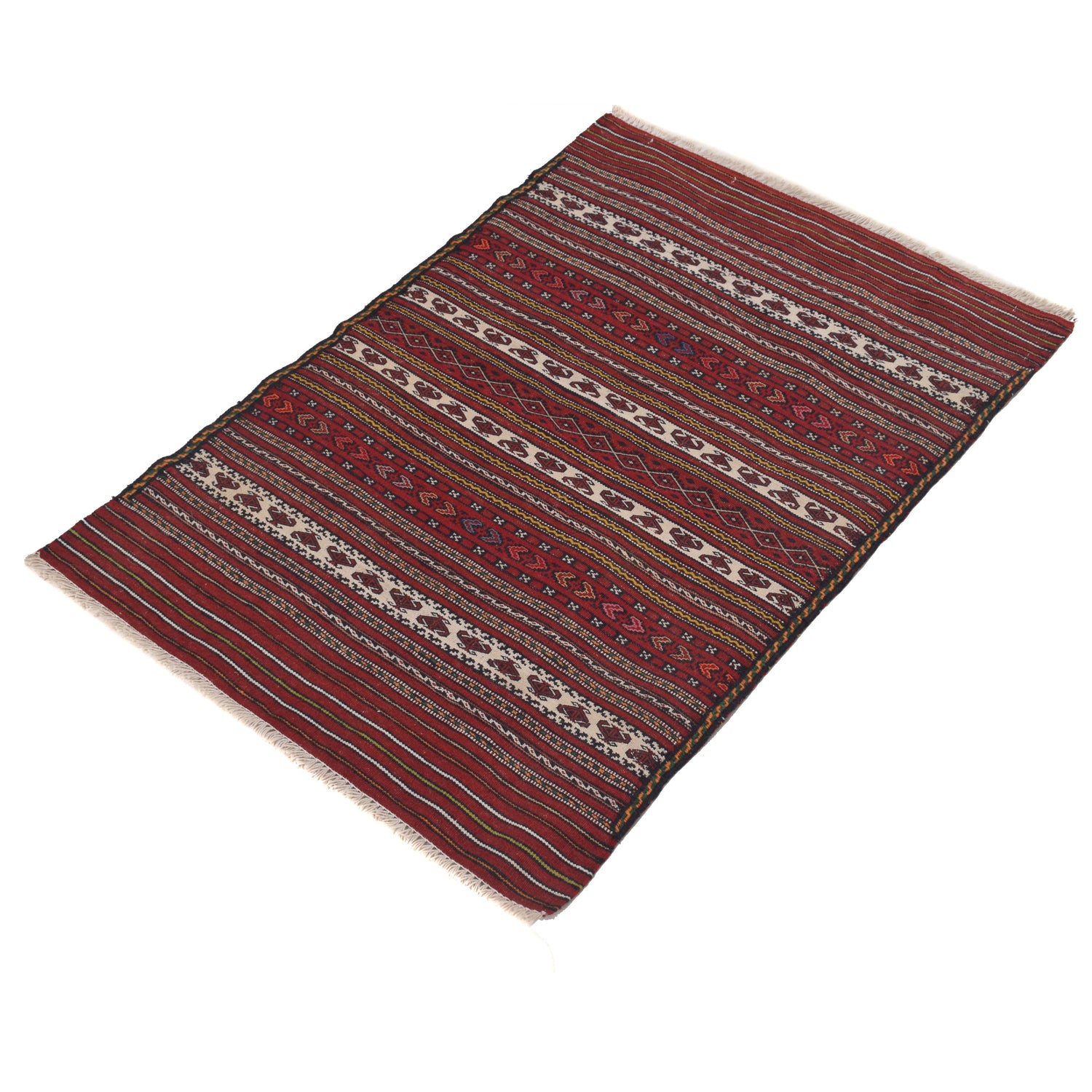 Laghari Kilim Area Rug Handmade Red Geometric 2x4 ft