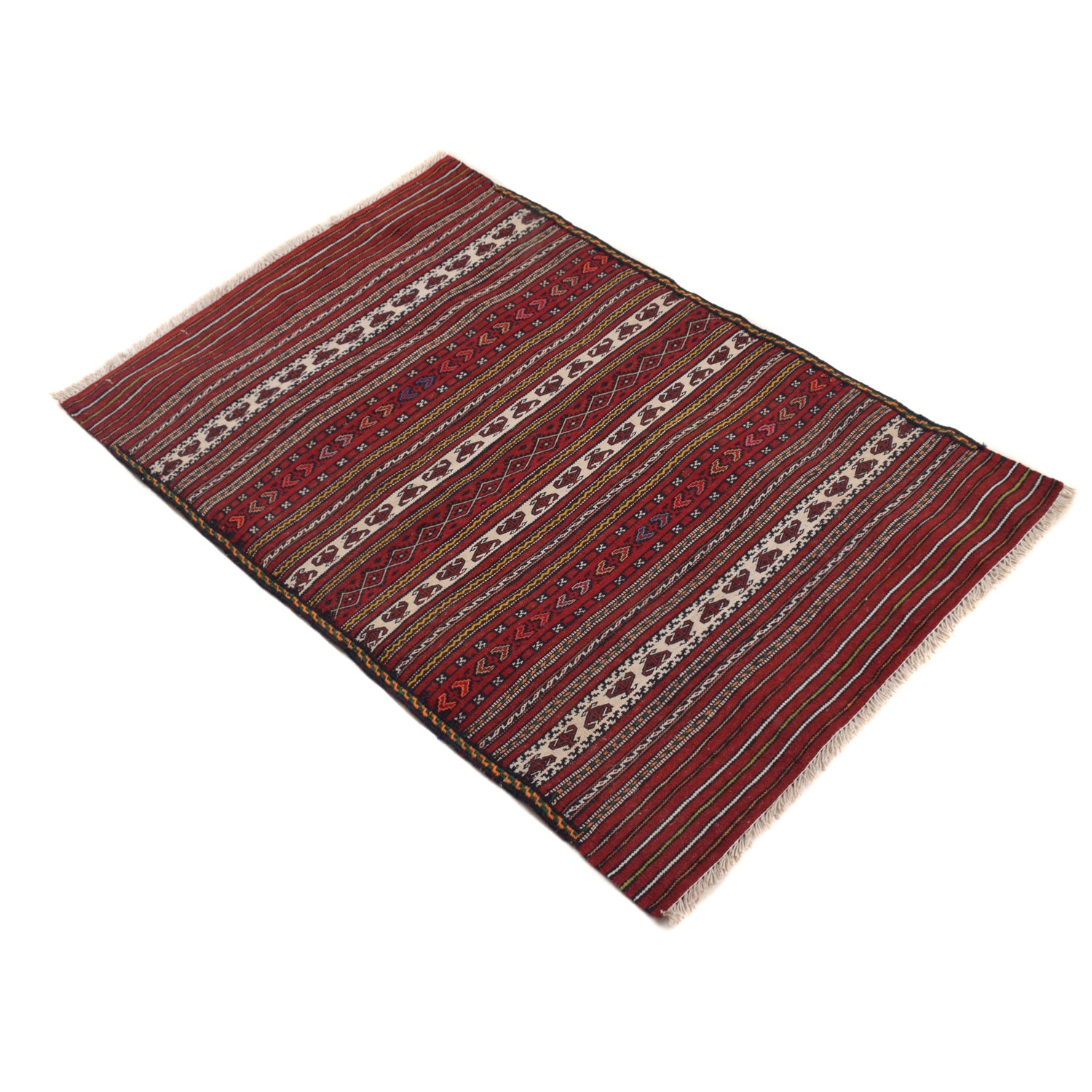 Laghari Kilim Area Rug Handmade Red Geometric 2x4 ft