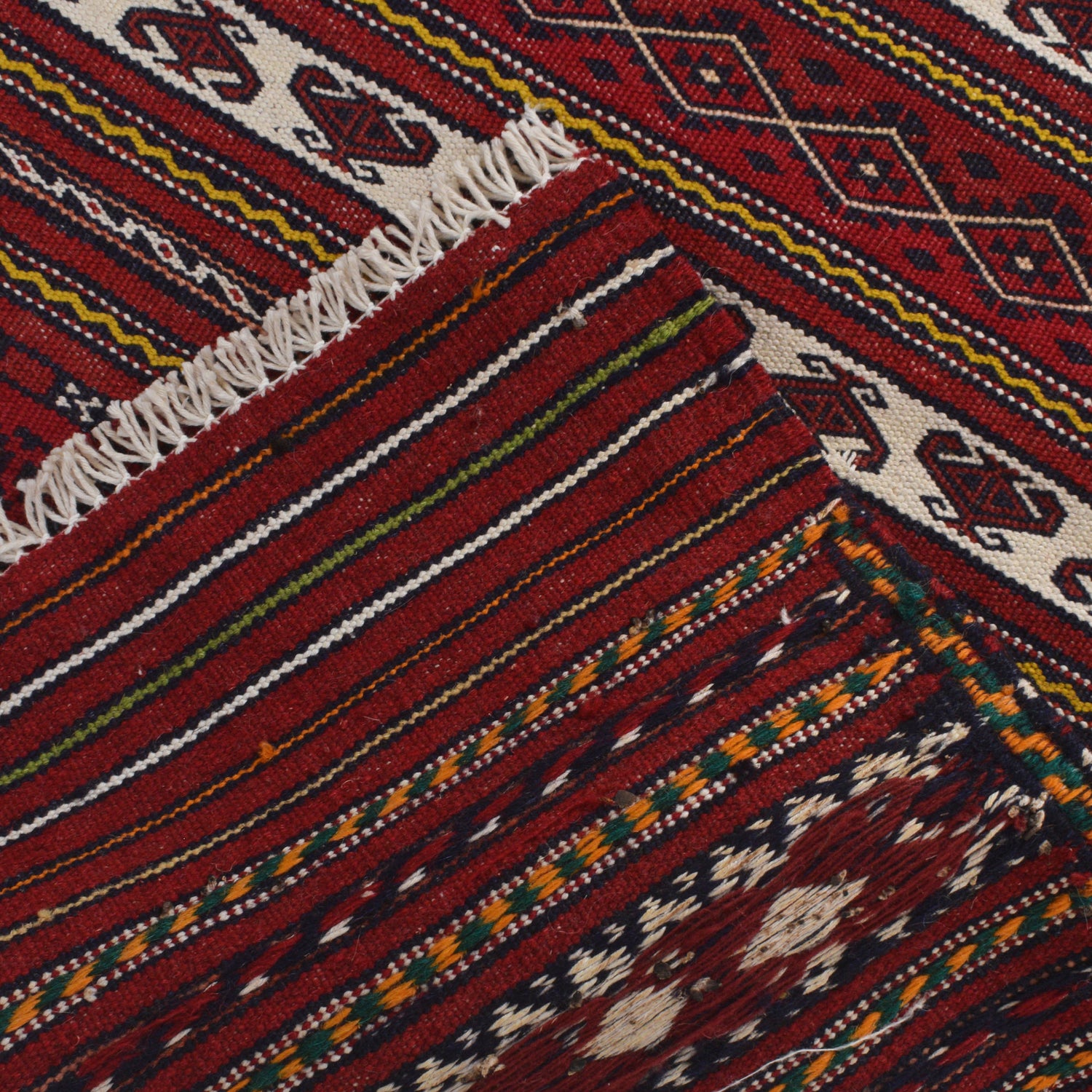 Laghari Kilim Area Rug Handmade Red Geometric 2x4 ft