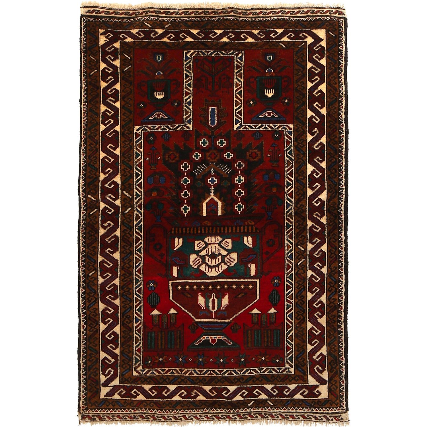 Baluchi Rug Handmade Red Prayer Design 3x5 ft