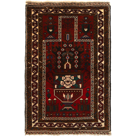 Baluchi Rug Handmade Red Prayer Design 3x5 ft