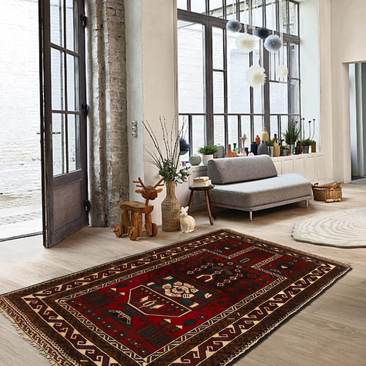 Baluchi Rug Handmade Red Prayer Design 3x5 ft