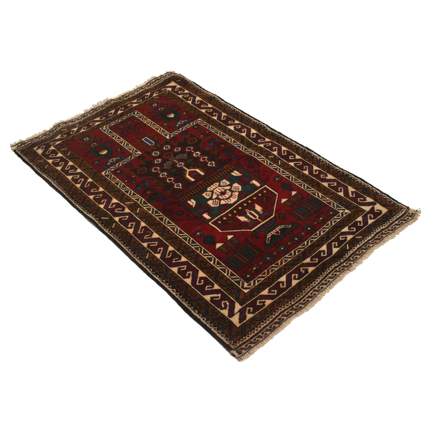 Baluchi Rug Handmade Red Prayer Design 3x5 ft