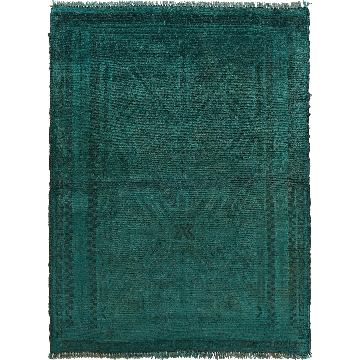 Overdyed Area Rug Handmade Blue Geometric 2x4 ft