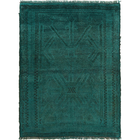 Overdyed Area Rug Handmade Blue Geometric 2x4 ft