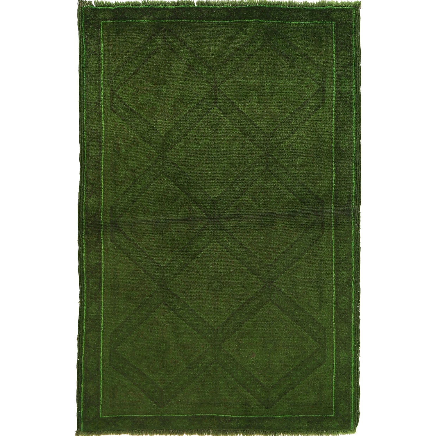 Overdyed Area Rug Handmade Green Geometric 3x5 ft