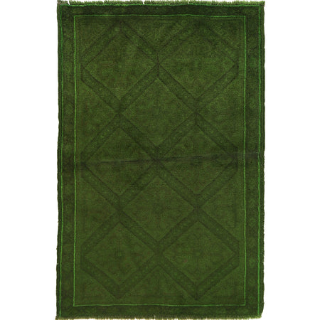 Overdyed Area Rug Handmade Green Geometric 3x5 ft