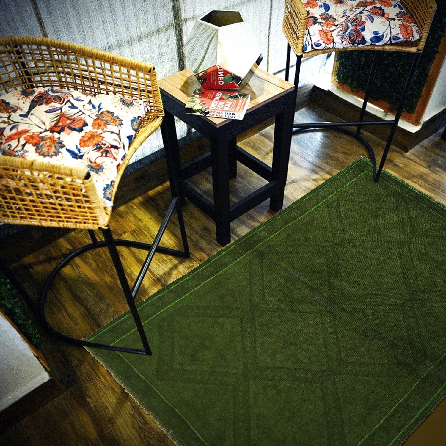 Overdyed Area Rug Handmade Green Geometric 3x5 ft
