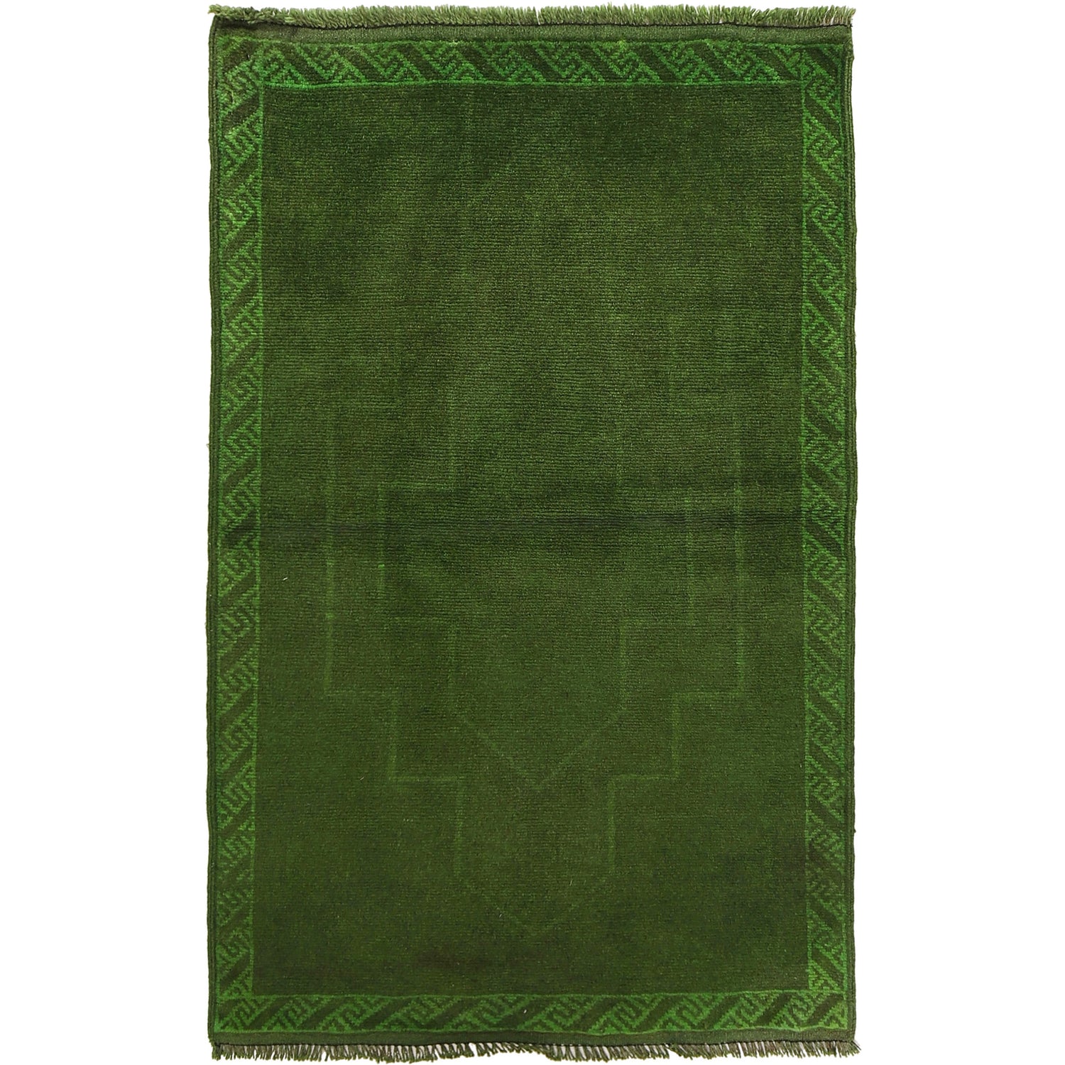 Overdyed Area Rug Handmade Green Geometric 3x5 ft