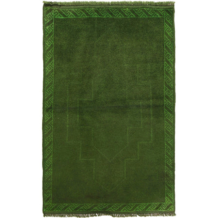 Overdyed Area Rug Handmade Green Geometric 3x5 ft