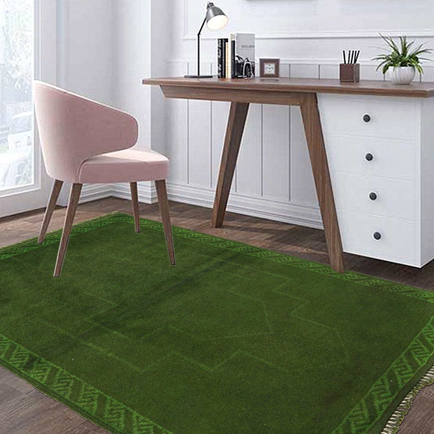 Overdyed Area Rug Handmade Green Geometric 3x5 ft